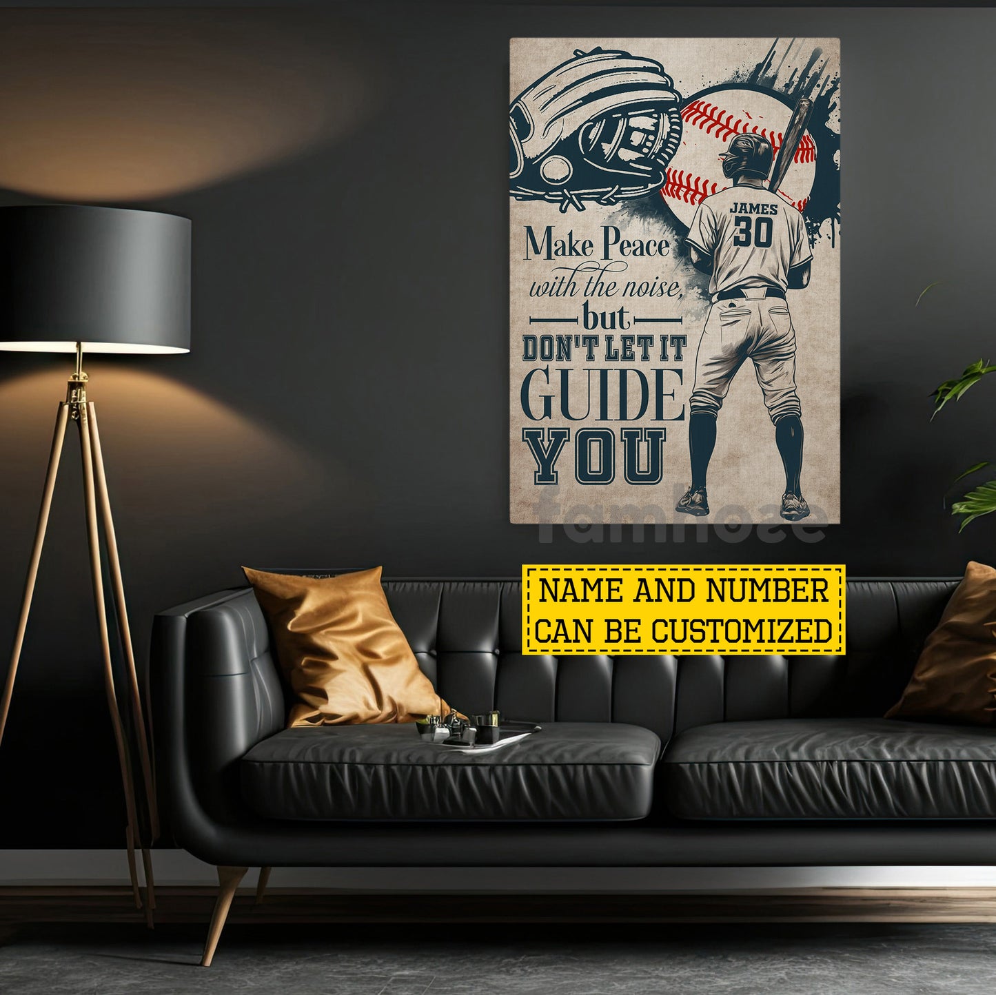 Motivational Baseball Man Canvas Painting, Make Peace With The Noise Sport Wall Art Decor, Poster Gift For Baseball Lovers