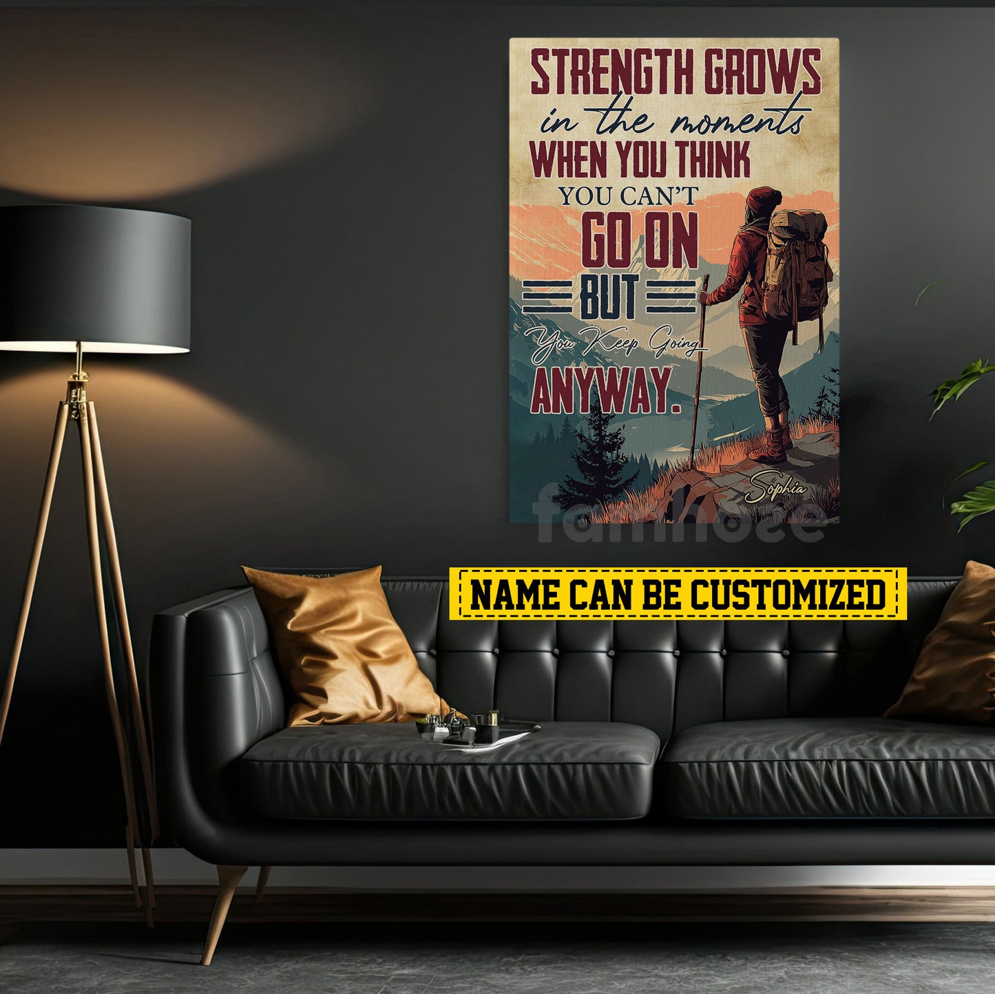 Motivational Personalized Hiking Woman Canvas Painting, Strength Grows In The Moment Sport Wall Art Decor, Poster Gift For Hiking Lovers