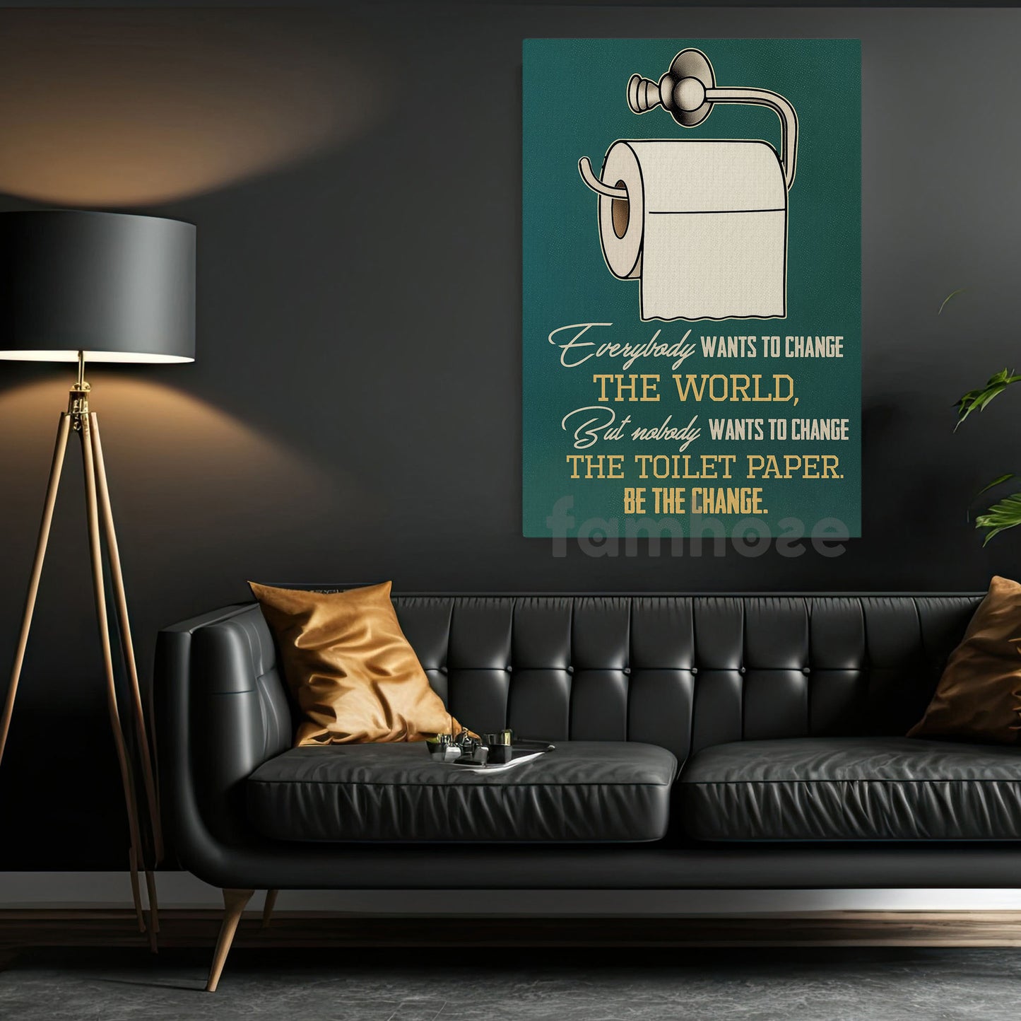 Funny Toilet Canvas Painting, Everybody Wants To Change The World Wall Art Decor, Restroom Poster Gift