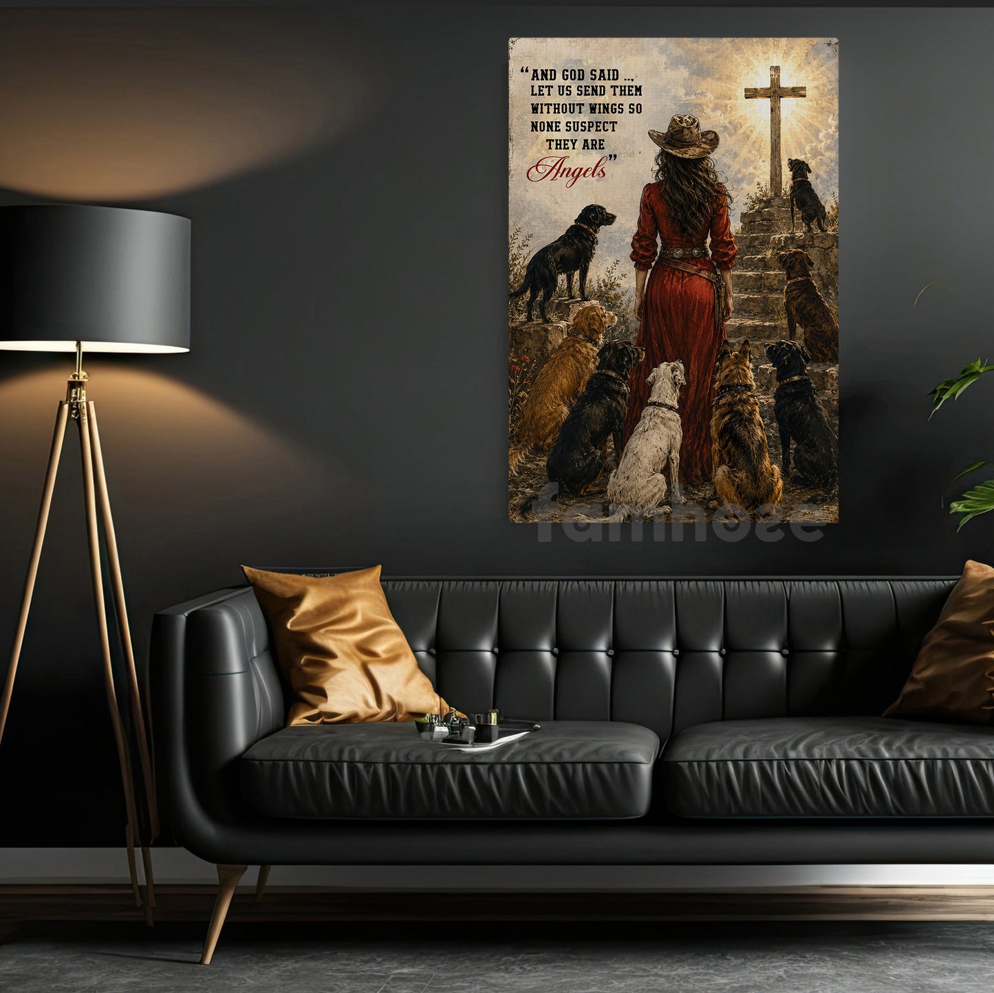 Dog & Cowgirl Canvas Painting, Let Us Send Them Without Wings Wall Art Decor, Poster Gift For Dog Lover