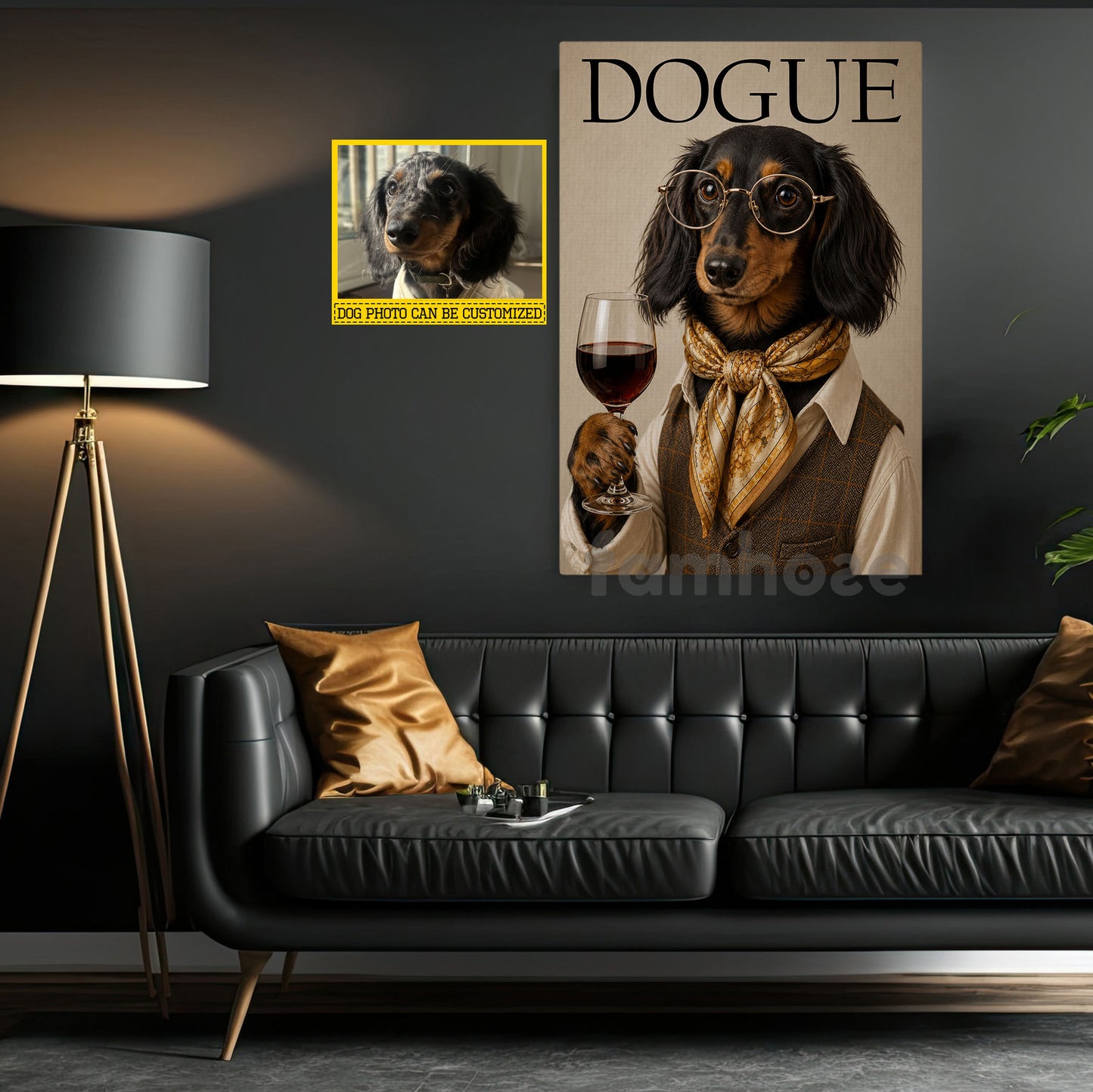 Personalized Fashion Dogue Dog Canvas Painting, Dachshund Dog Portrait Wall Art Decor, Poster Gift For Dog Lover