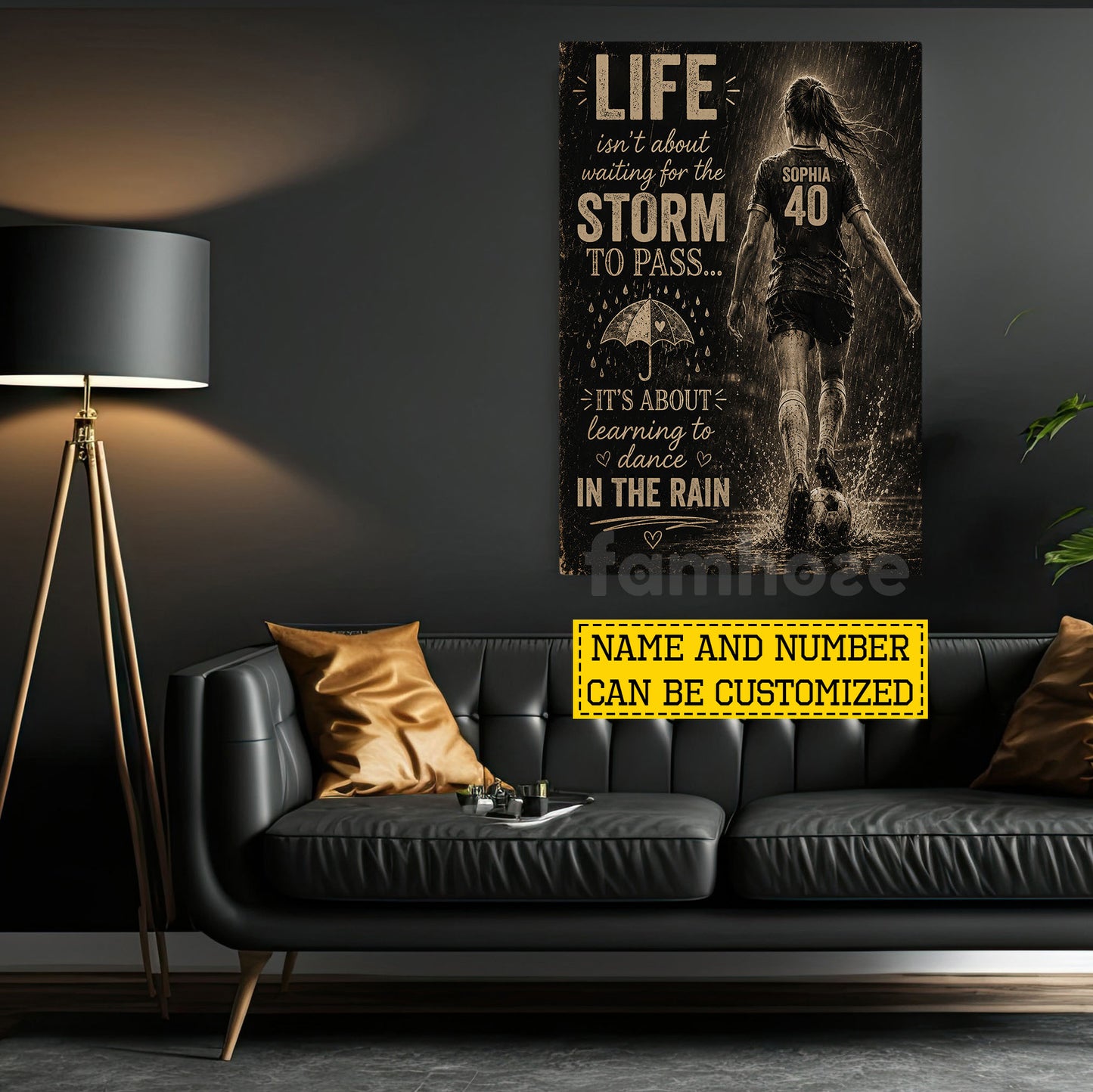 Personalized Soccer Girl Canvas Painting, Life Isn't About Waiting For The Storm To Pass Sport Wall Art Decor, Poster Gift For Soccer Lover