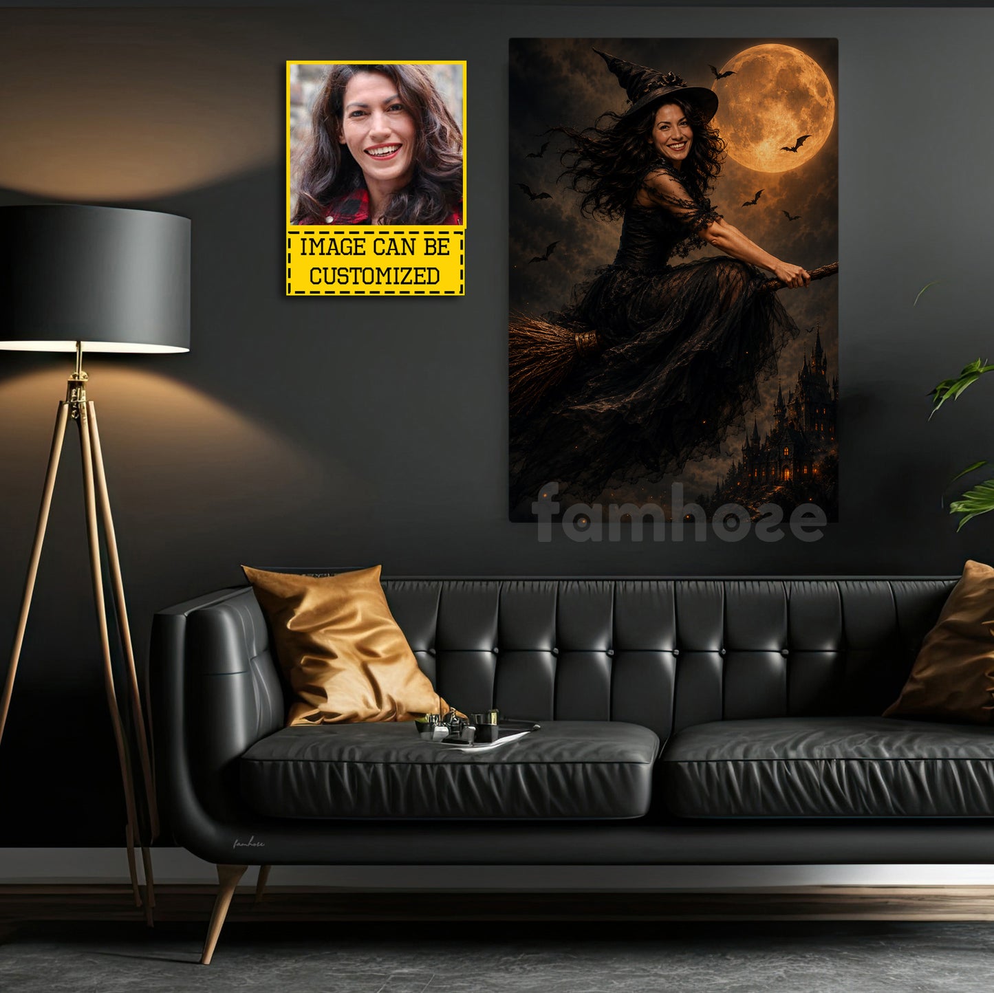 Personalized Halloween Flying Witch Canvas Painting, Fly Me To The Full Moon Wall Art Decor, Spooky Season Poster Gift For Witch Lover