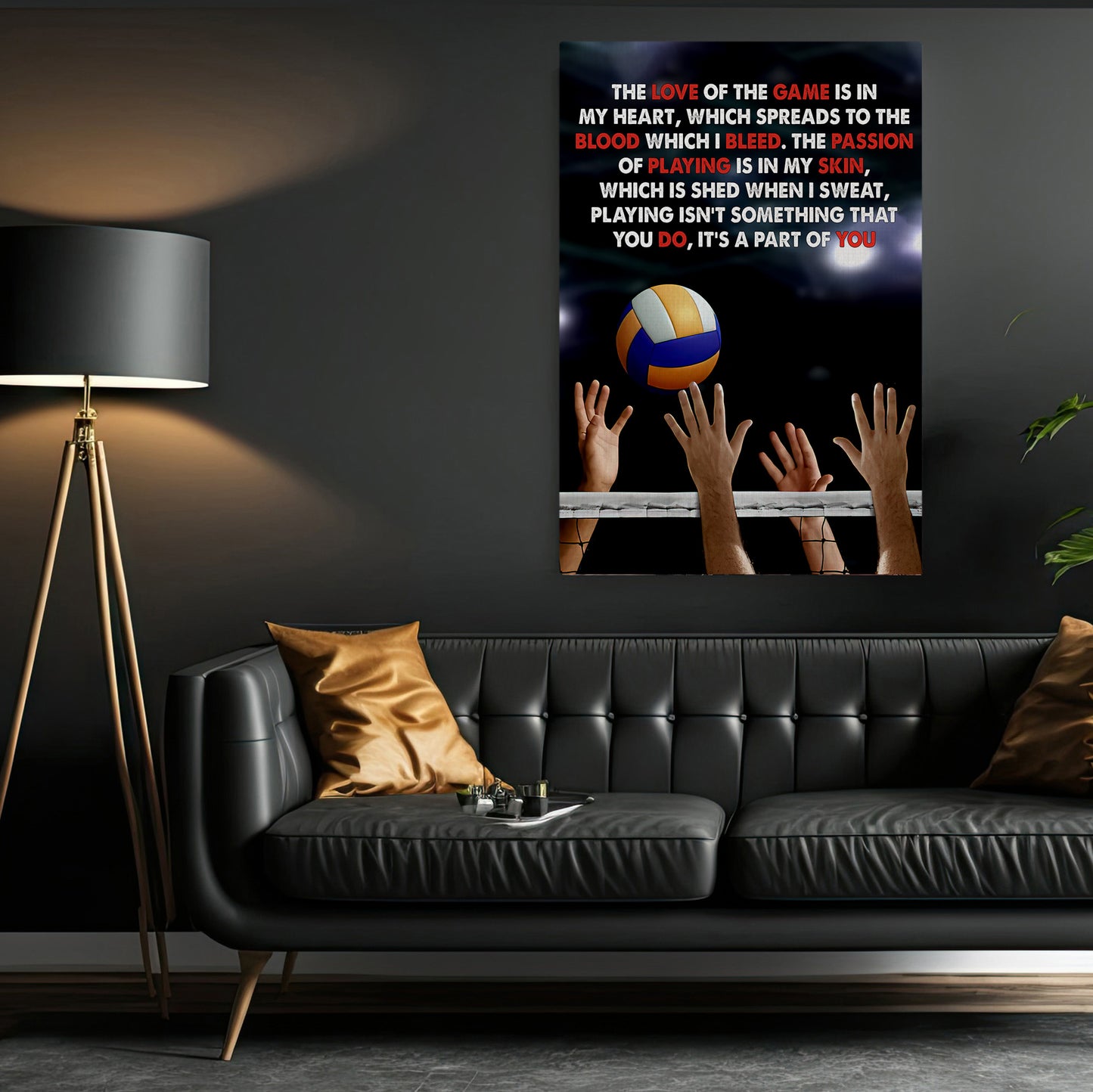 Motivational Volleyball Canvas Painting, The Love Of The Game Sport Wall Art Decor, Poster Gift For Volleyball Lovers