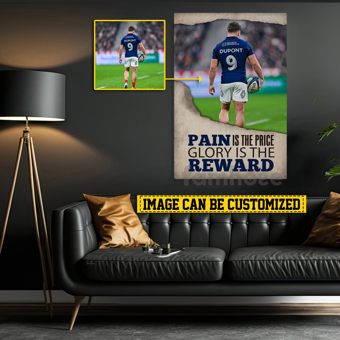 Motivational Personalized Rugby Man Canvas Painting, Pain Is The Price Sport Wall Art Decor, Poster Gift For Rugby Lovers