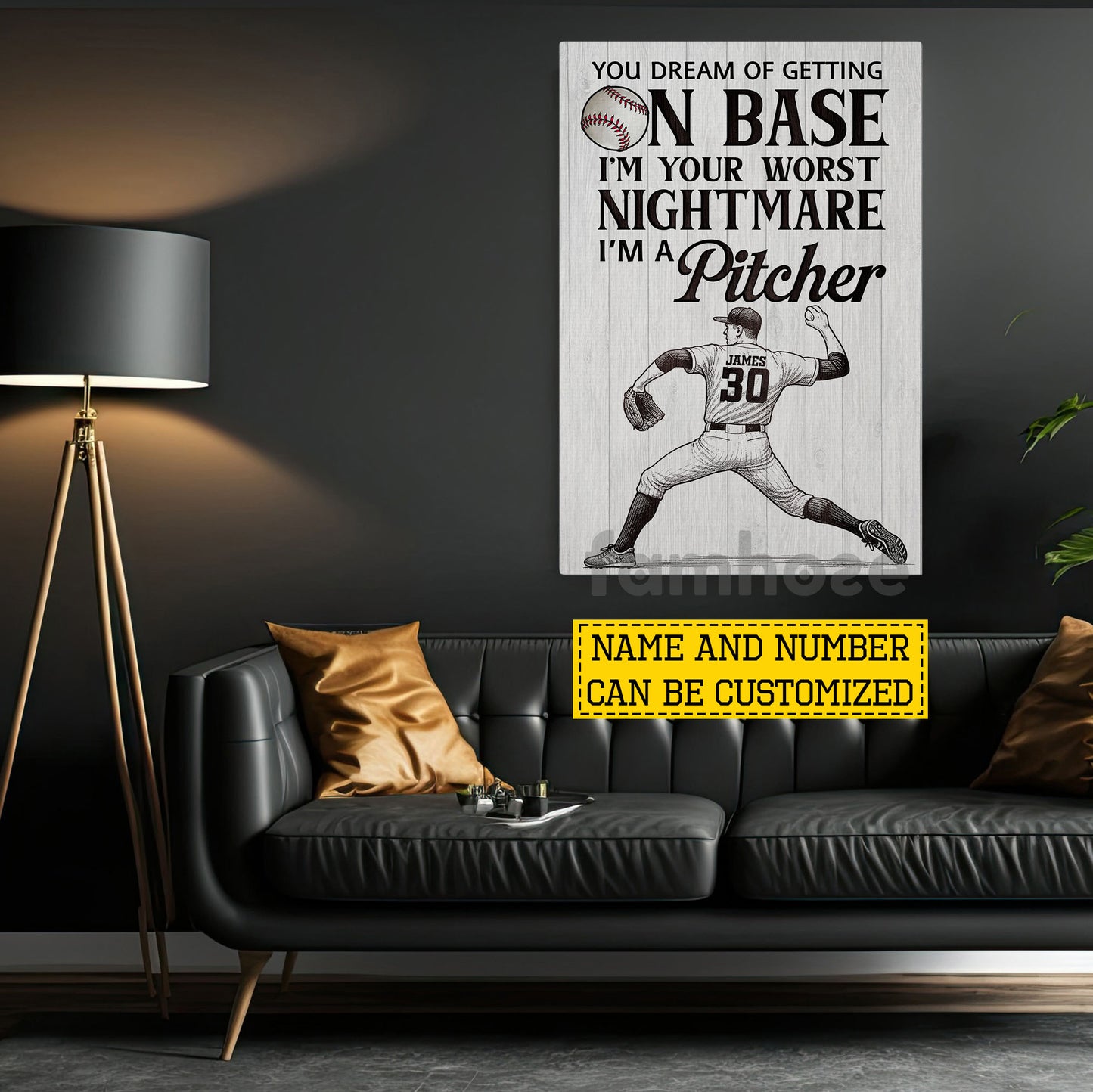Personalized Baseball Pitcher Canvas Painting, You Dream Of Getting On Base Sport Wall Art Decor, Poster Gift For Baseball Lover