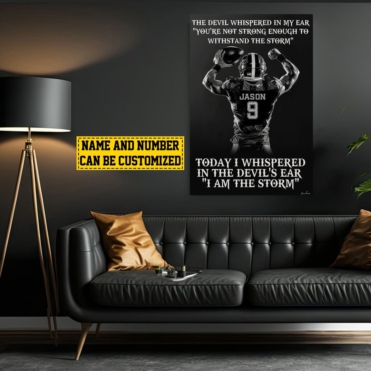 Personalized Motivational Football Canvas Painting, I Am The Storm, Sports Quotes Wall Art Decor, Poster Gift For Football Lovers, Football Boys