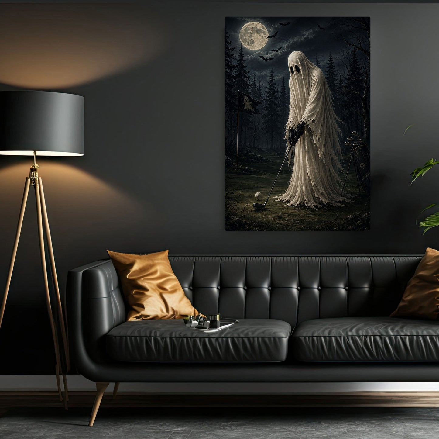Halloween Ghost Golf Canvas Painting, Golfing After Death Wall Art Decor, Spooky Season Poster Gift For Golf Lover