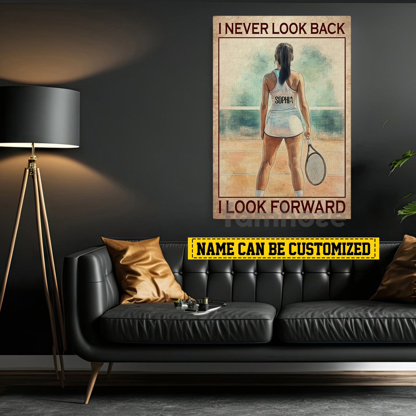 Personalized Tennis Woman Canvas Painting, I Never Look Back I Look Forward Sport Wall Art Decor, Poster Gift For Tennis Lovers