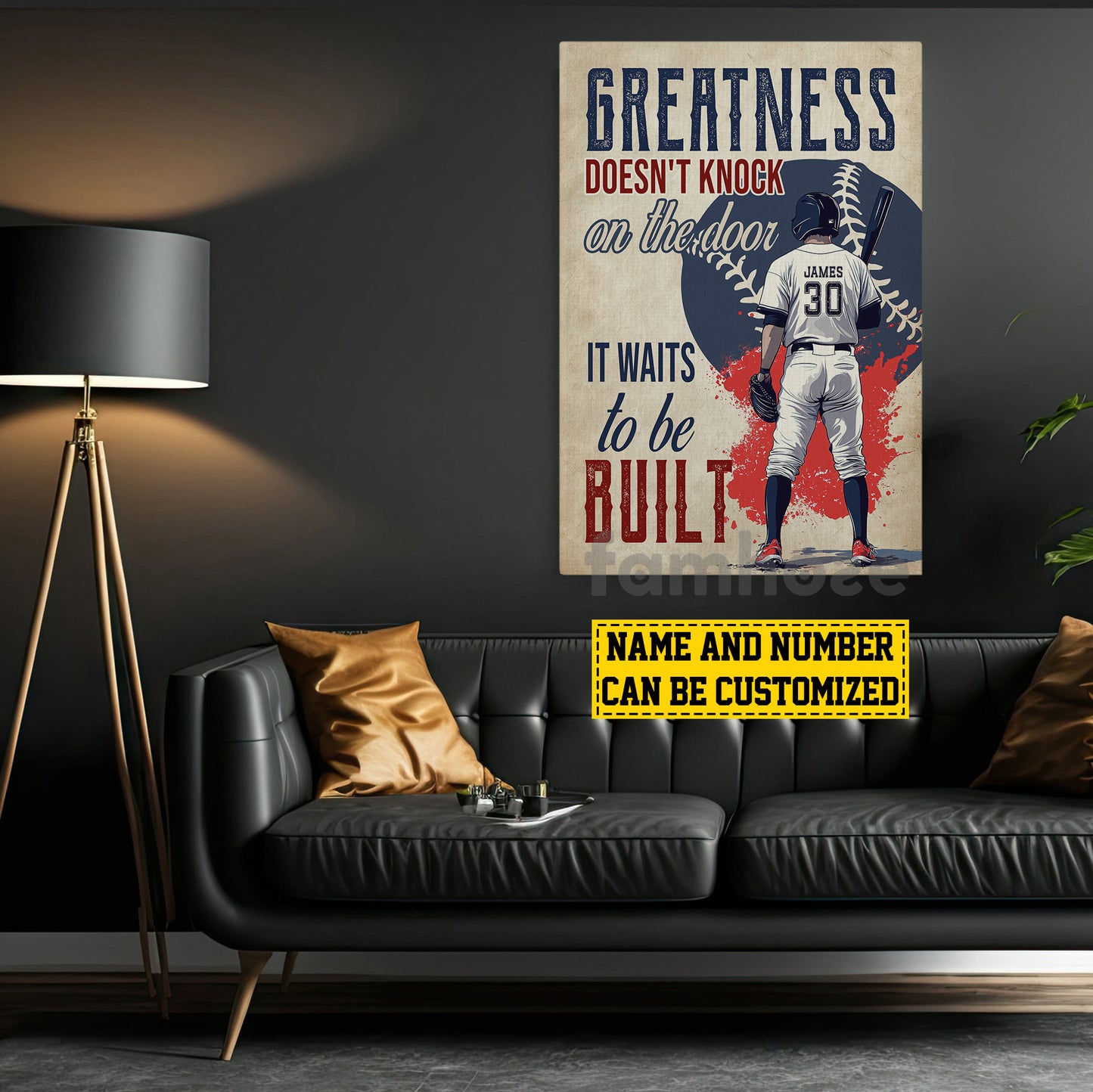 Motivational Personalized Baseball Man Canvas Painting, Greatness Doesn't Knock On The Door Sport Wall Art Decor, Poster Gift For Baseball Lovers