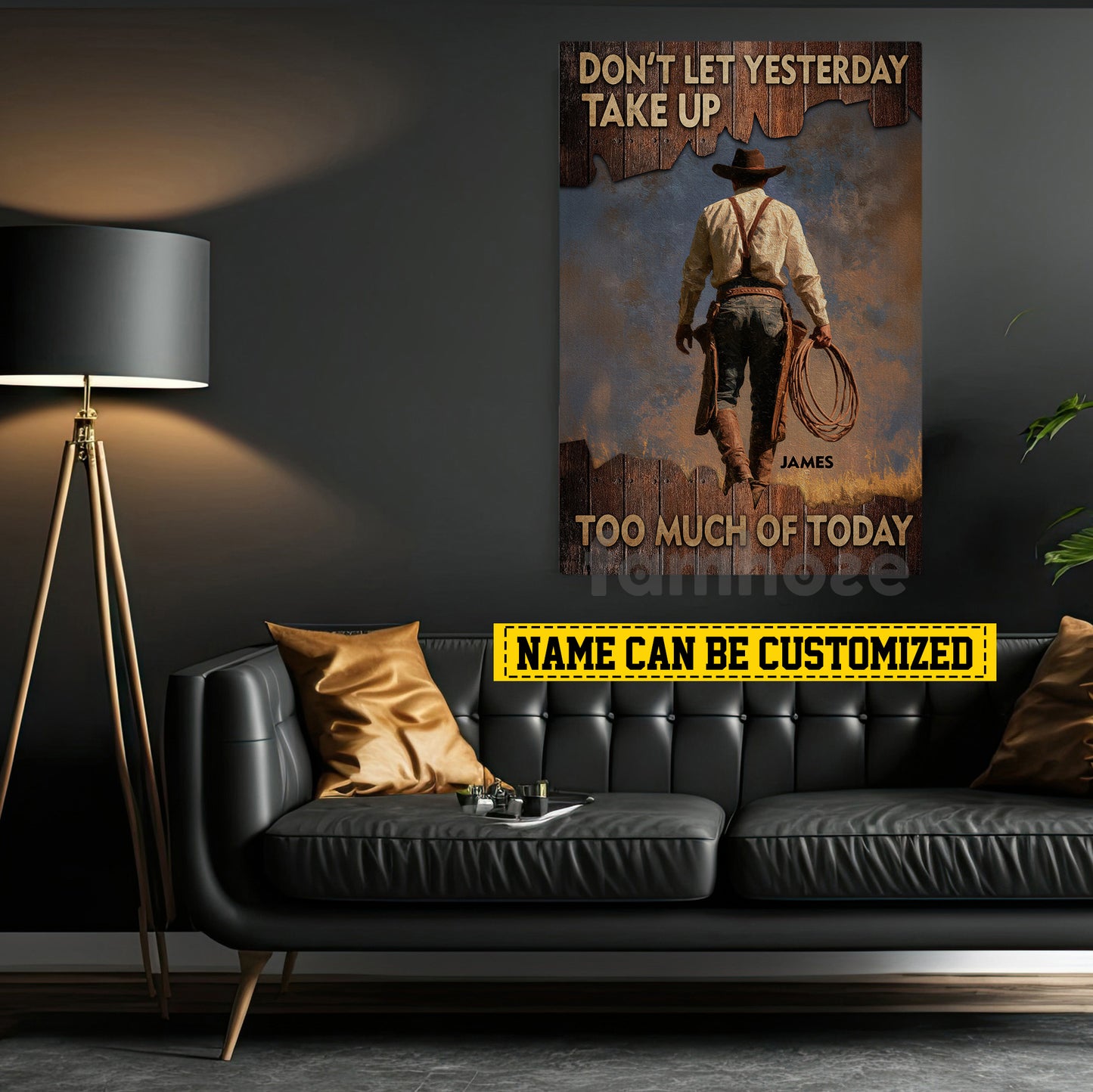 Motivational Personalized Cowboy Canvas Painting, Don't Let Yesterday Take Up Inspirational Quotes Wall Art Decor, Poster Gift For Cowboy