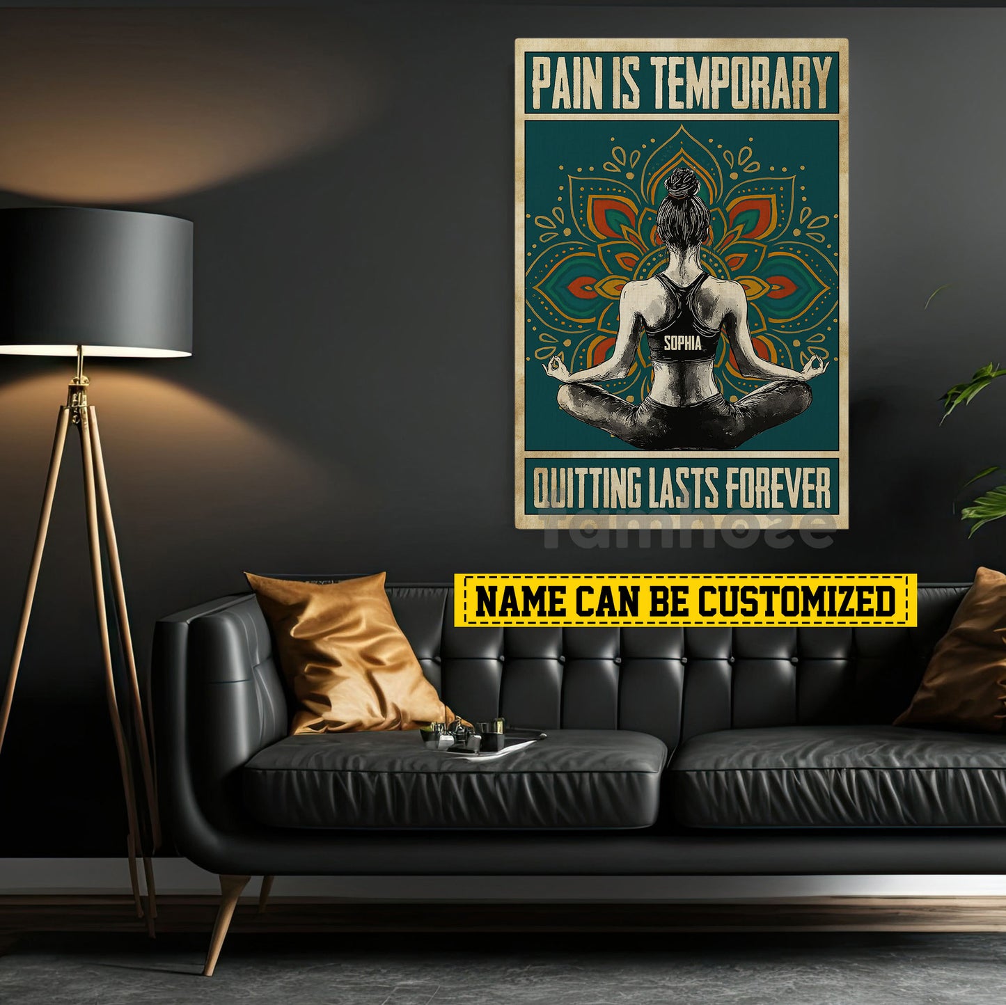 Personalized Yoga Girl Canvas Painting, Pain Is Temporary Quitting Lasts Forever Wall Art Decor, Poster Gift For Yoga Lovers