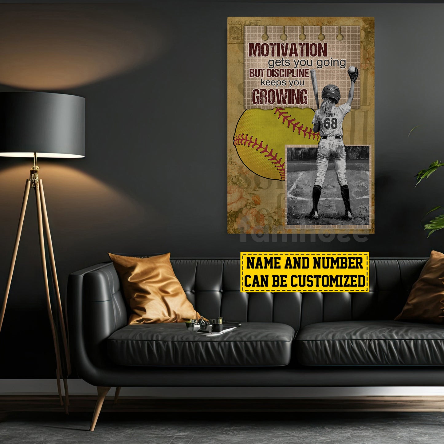 Personalized Softball Woman Canvas Painting, Motivation Gets You Going Sport Wall Art Decor, Poster Gift For Softball Lovers