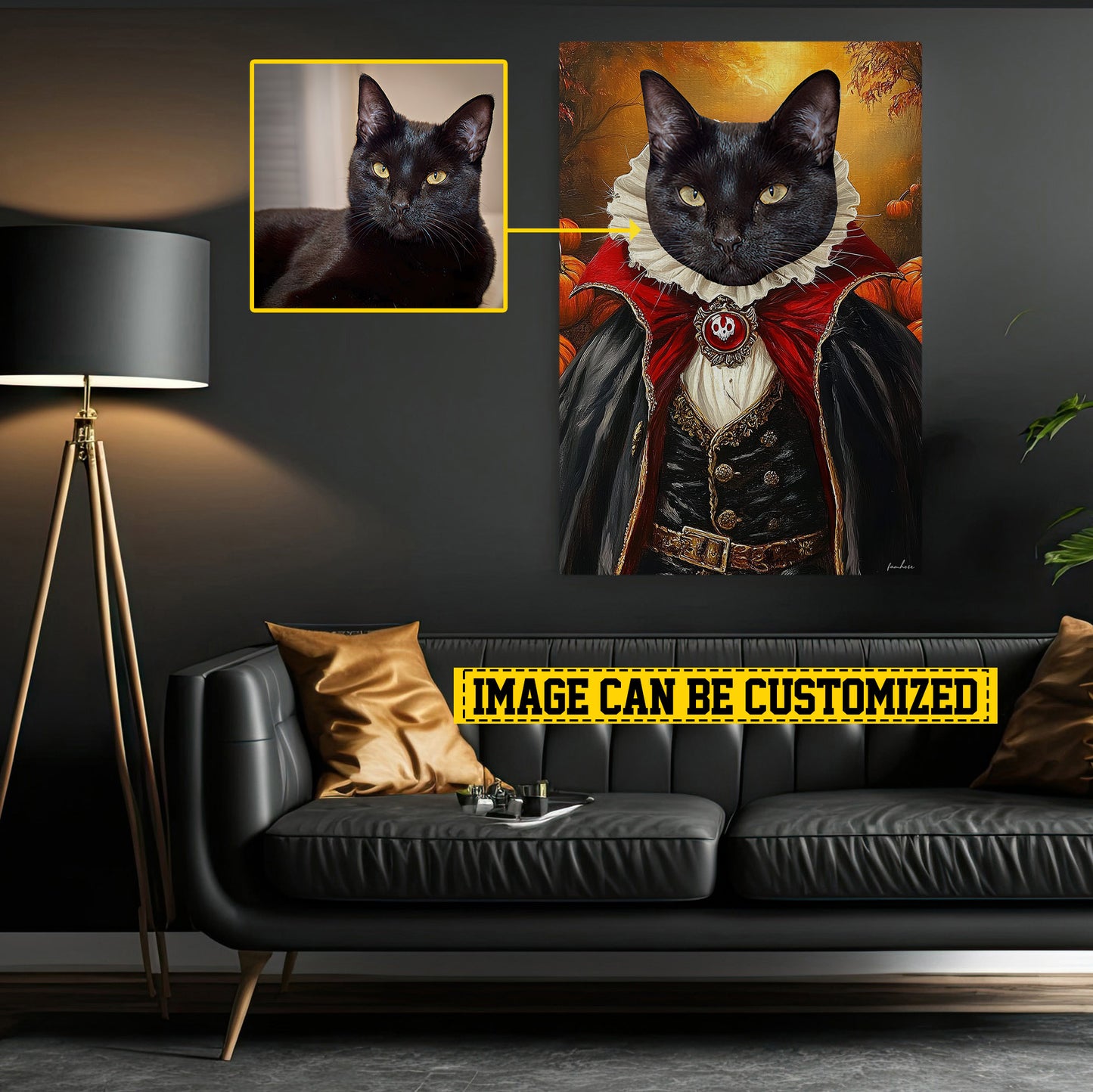 Personalized Victorian Cat Canvas Painting, Spooky Season Wall Art Decor, Halloween Poster Gift For Cat Lovers