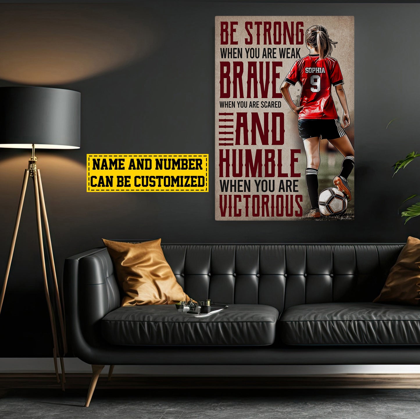 Personalized Motivational Soccer Canvas Painting, Be Strong Brave Humble, Sports Quotes Wall Art Decor, Poster Gift For Soccer Lovers, Soccer Girls