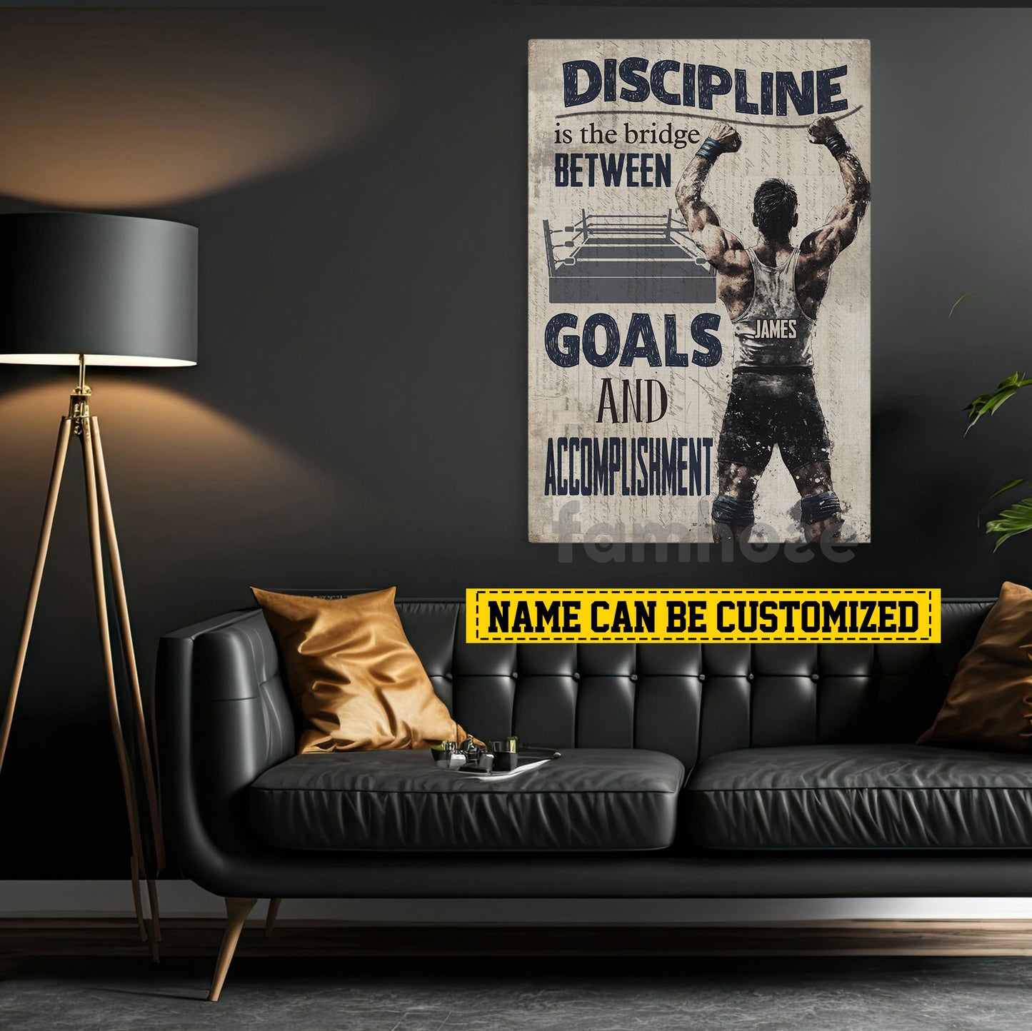 Motivational Personalized Wrestling Man Canvas Painting, Goals And Accomplishment Wall Art Decor, Poster Gift For Wrestler