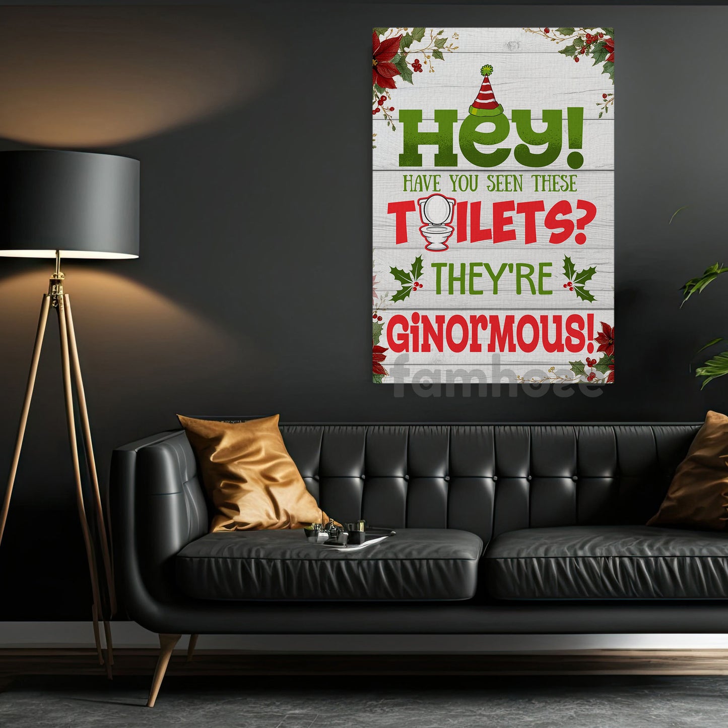 Funny Christmas Toilet Canvas Painting, Hey Have You Seen These Toilet Wall Art Decor Xmas Poster Gift For Toilet Lovers