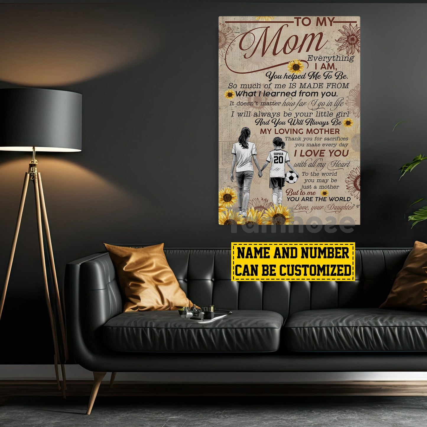 Personalized Soccer Mum Daughter Canvas Painting, To My Mom Everything I Am Sports Wall Art Decor, Poster Mother's Day Gift For Mom From Soccer Girl