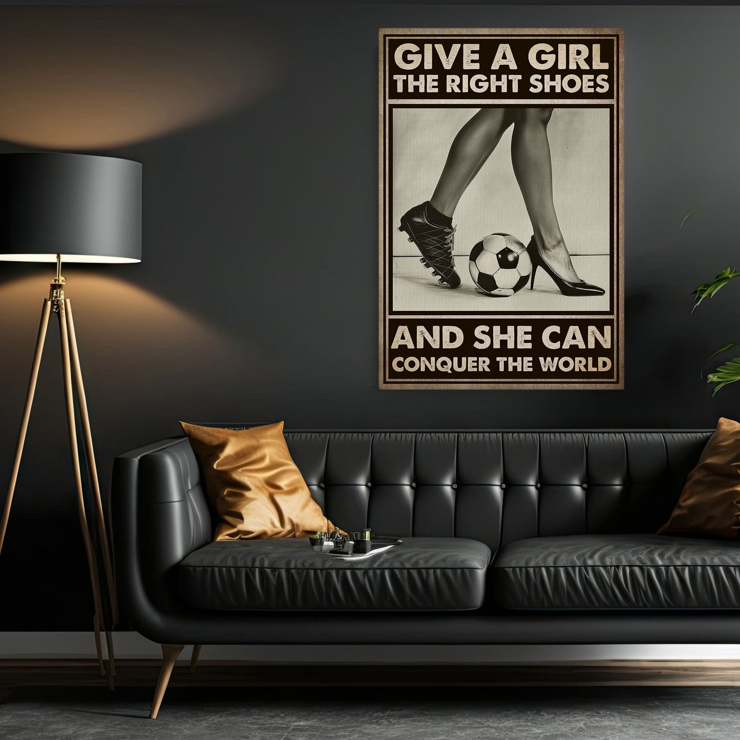 Funny Soccer Canvas Painting, Give A Girl The Right Shoes, Sports Quotes Wall Art Decor, Poster Gift For Soccer Lovers, Soccer Girls