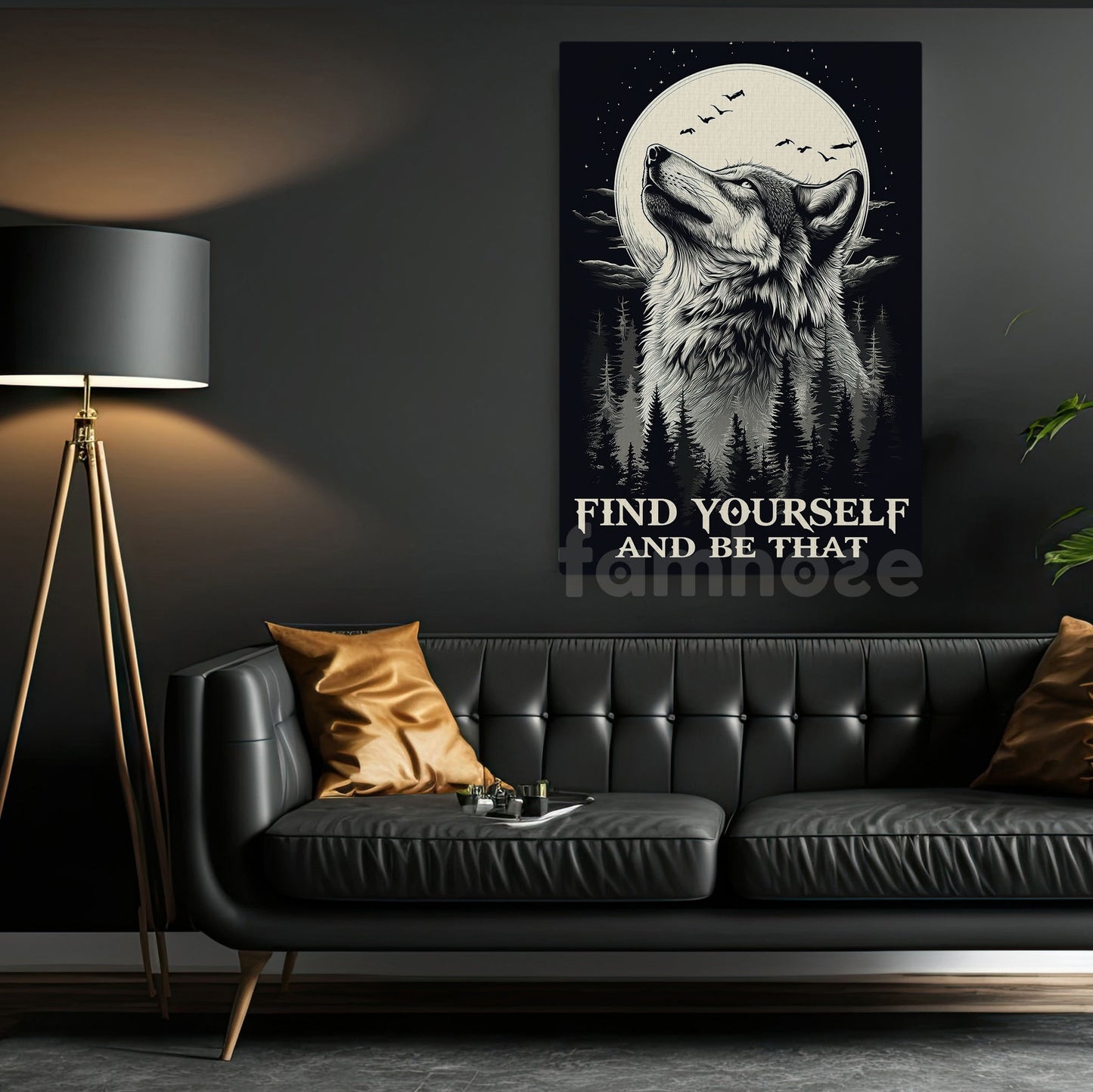 Find Yourself And Be That, Motivational Wall Art Decor, Inspirational Canvas Painting for Office, Living Room, or Workspace, Gift For Wolf Lovers