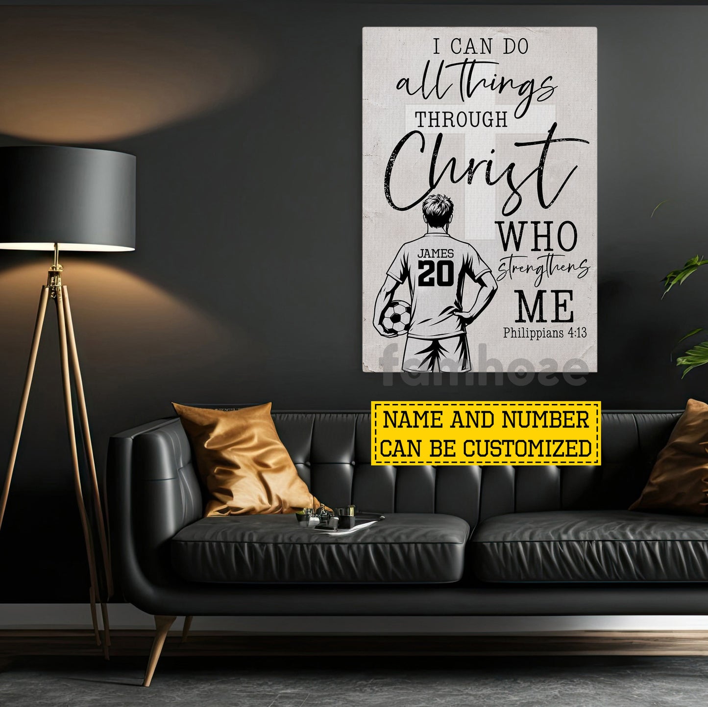Personalized Soccer Man Jesus Canvas Painting, I Can Do All Things, Sports Quotes Wall Art Decor, Poster Gift For Christian, Soccer Lovers
