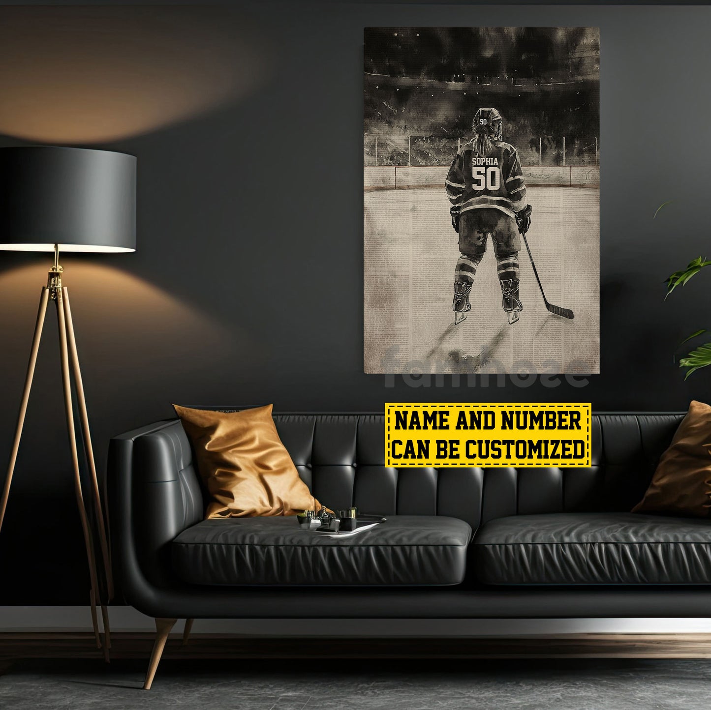 Personalized Hockey Kid Girl Canvas Painting, Hockey Player On Ice Wall Art Decor, Poster Gift For Hockey Lovers