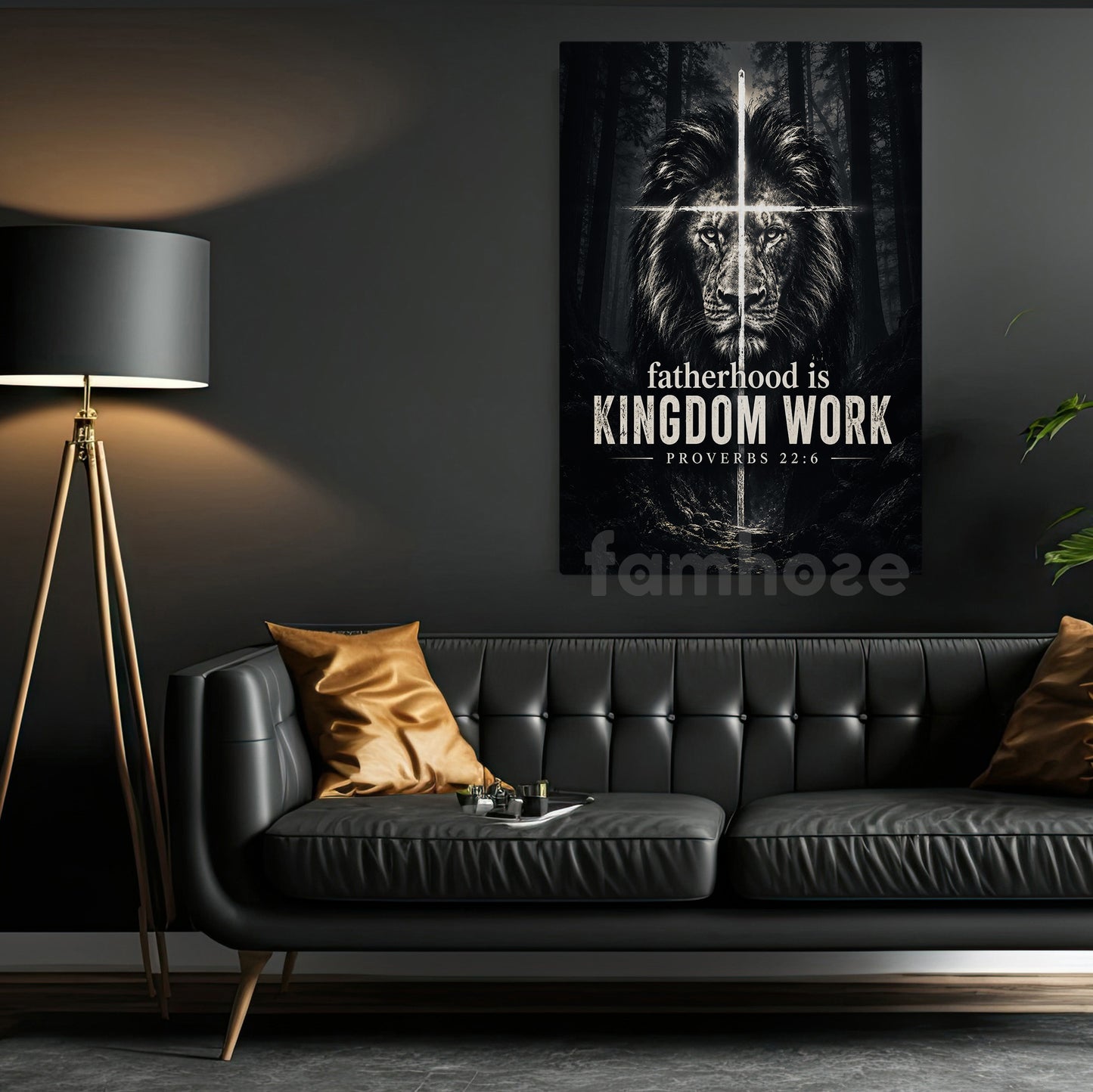 Jesus & Lion Canvas Painting, Fatherhood Is Kingdom Work Wall Art Decor, Poster Retro Style Gift For Christians, Lion Lover