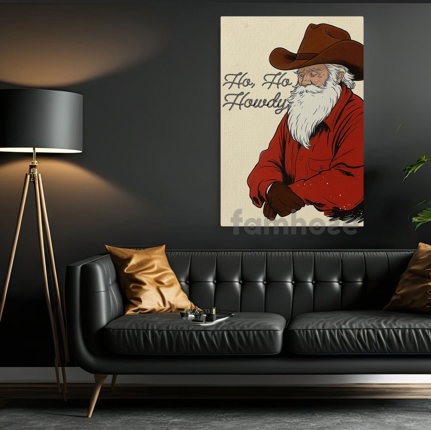 Christmas Old Santa Cowboy  Canvas Painting, Ho Ho Howdy Wall Art Decor, Xmas Poster Gift For Cowboys
