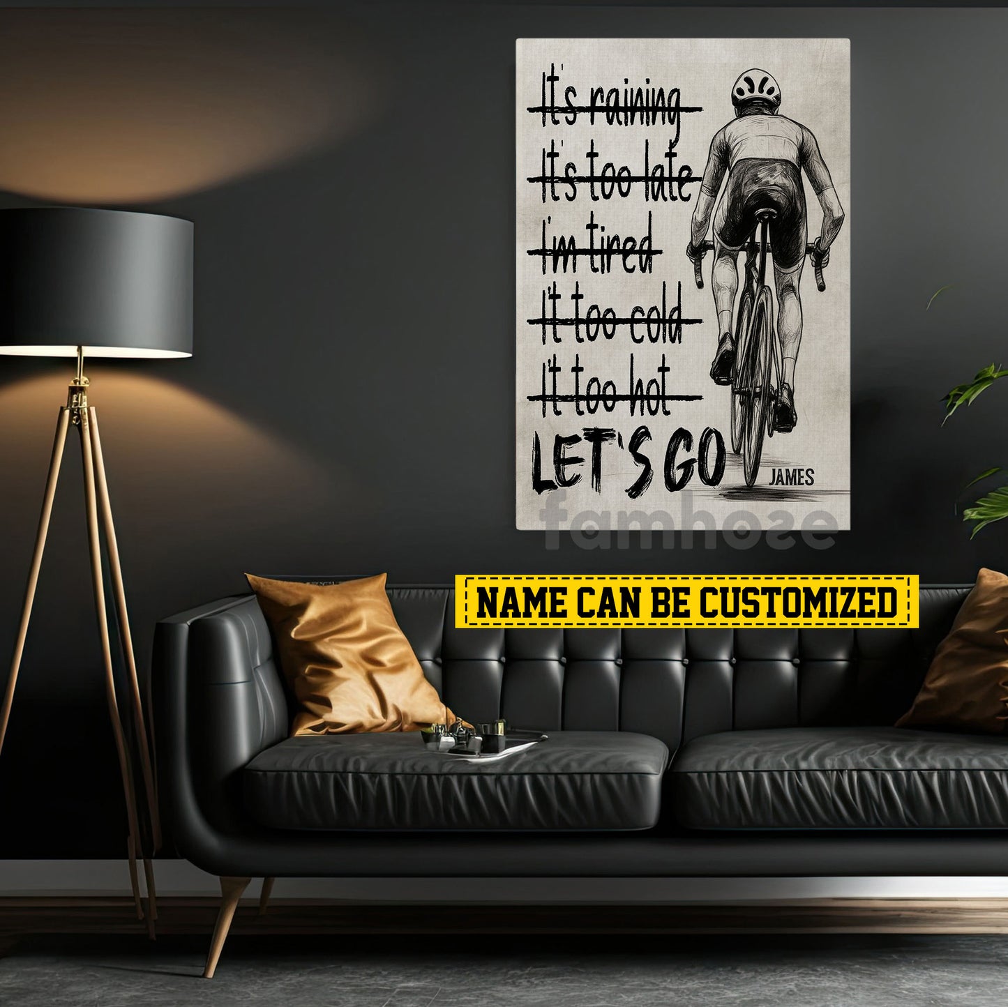 Motivational Personalized Cycling Man Canvas Painting, Let's Go Sport Wall Art Decor, Poster Gift For Cycling Lovers