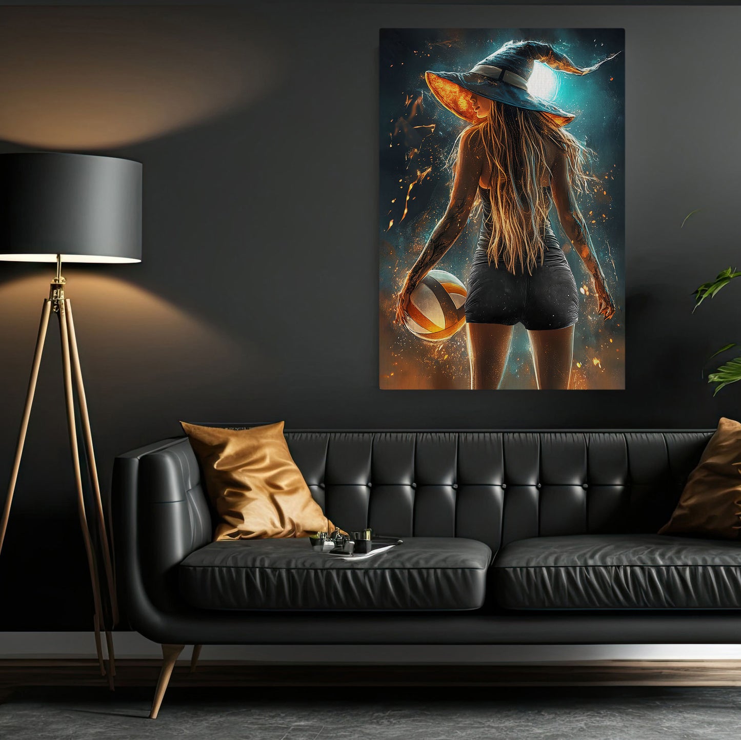 Volleyball Witch Canvas Painting, Spooky Season Wall Art Decor, Halloween Poster Gift For Volleyball Lovers