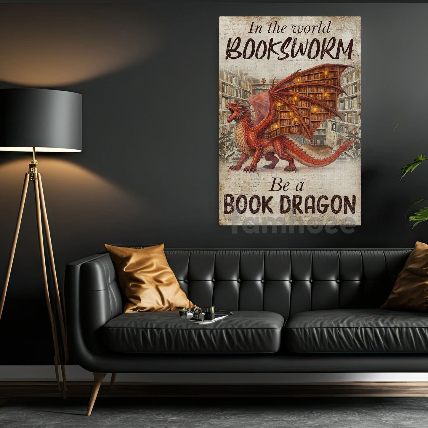 Funny Book Canvas Painting, In The World Bookworm Be A Book Dragon Wall Art Decor, Poster Gift For Dragon Lovers