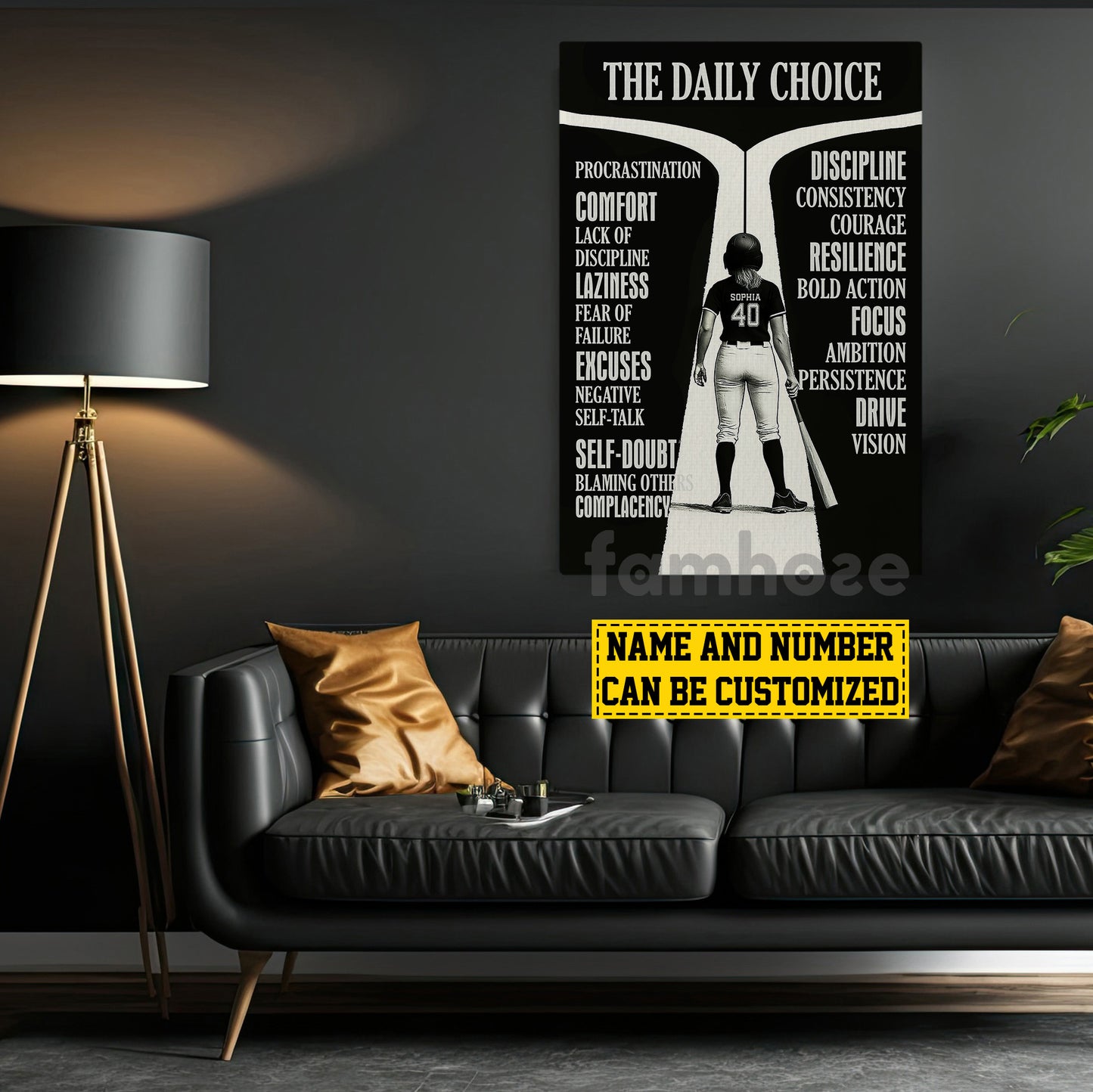 Motivational Personalized Softball Woman Canvas Painting, The Daily Choice Sport Wall Art Decor, Poster Gift For Softball Lovers