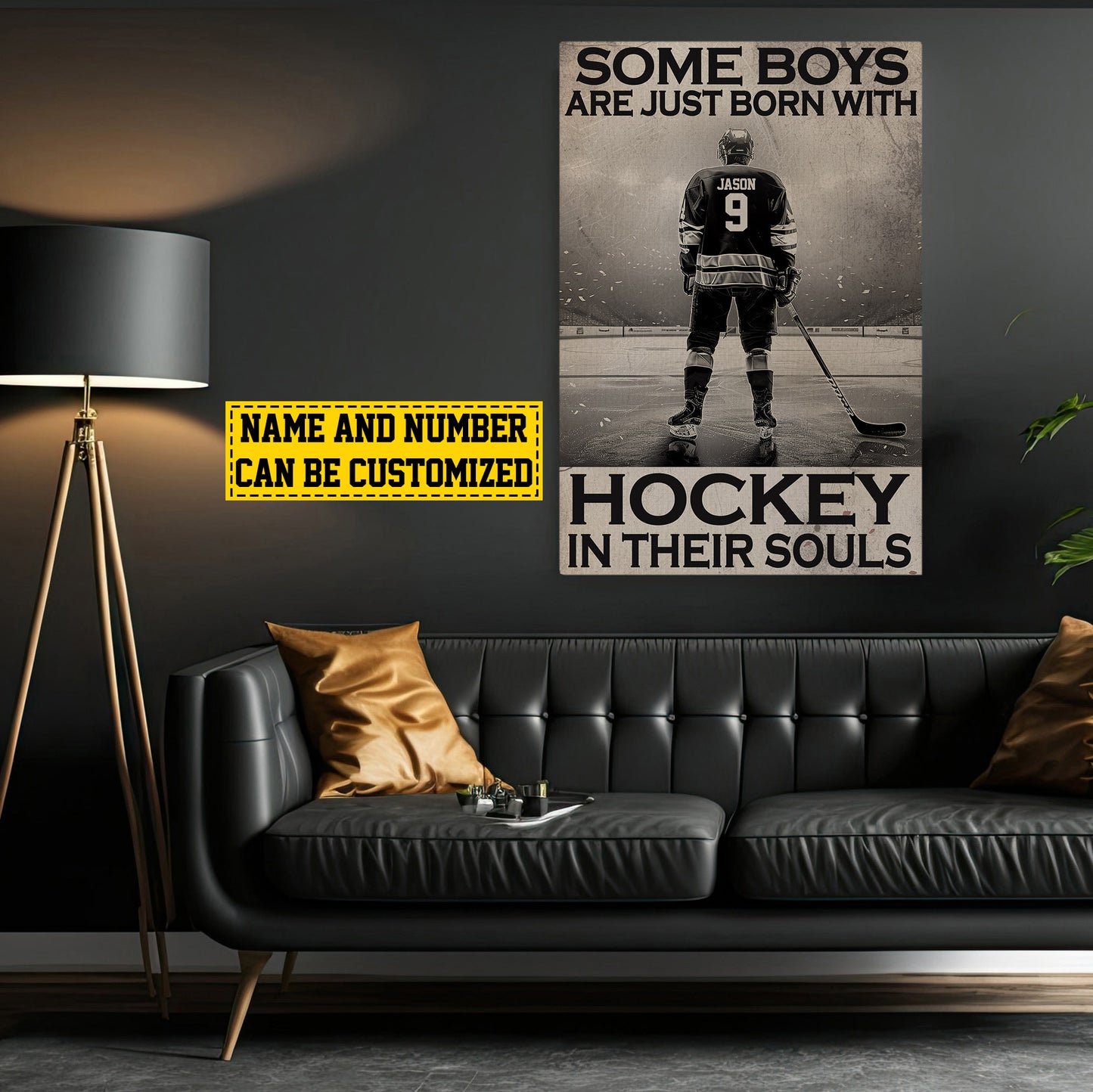 Personalized Hockey Canvas Painting, Sports Quotes Wall Art Decor, Some Boys Are Just Born With Poster Gift For Hockey Lovers, Hockey Boys