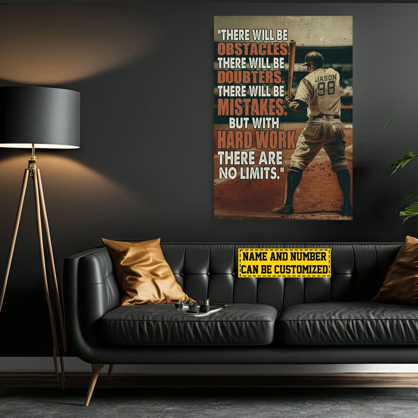 Personalized Baseball Boy Canvas Painting, Hard Work There Are No Limits, Sports Quotes Wall Art Decor, Poster Gift For Baseball Lovers, Baseball Boys