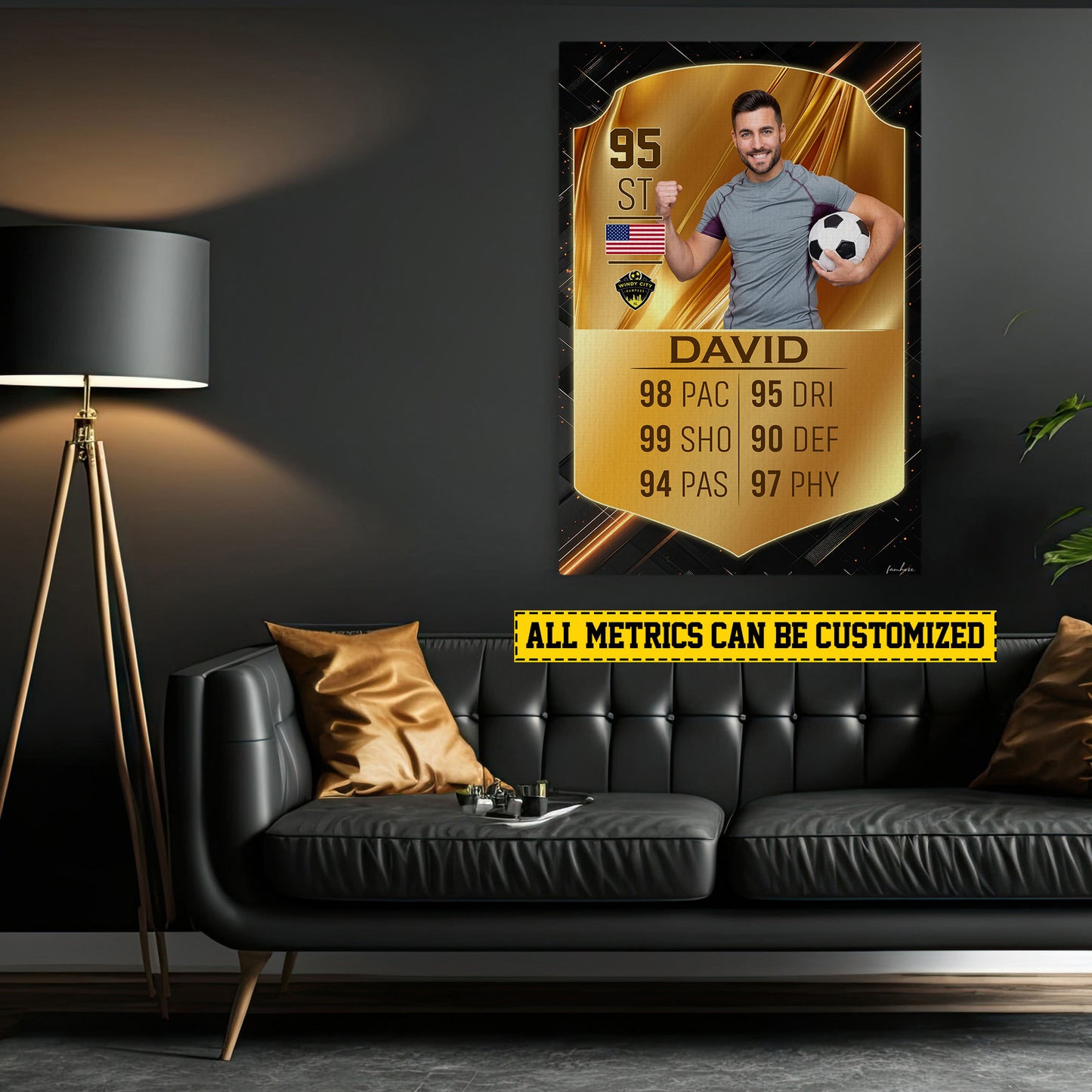 Personalized Soccer Card Canvas Painting, Customized Soccer Metrics Wall Art Decor, Poster Gift For Soccer Lovers