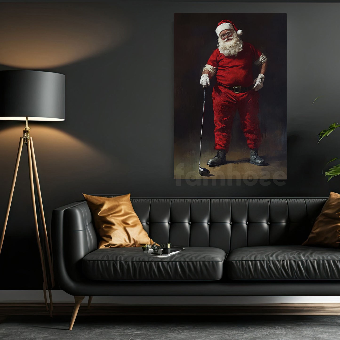 Cool Christmas Golf Canvas Painting, Santa Claus Poses Golf Sport Wall Art Decor, Xmas Poster Gift For Golf Lovers