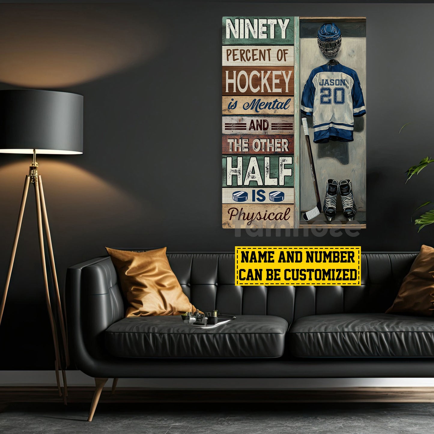 Personalized Hockey Canvas Painting, Ninety Percent Of Hockey Is Mental Sports Wall Art Decor, Poster Gift For Hockey Lovers