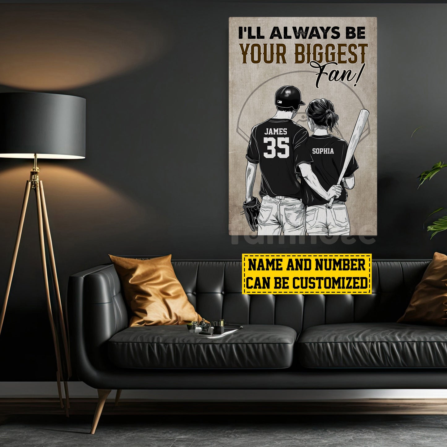 Romantic Personalized Baseball Couple Canvas Painting, I'll Always Be Your Biggest Fan Sports Wall Art Decor, Valentine's Day Poster Gift For Baseball-Loving Couple