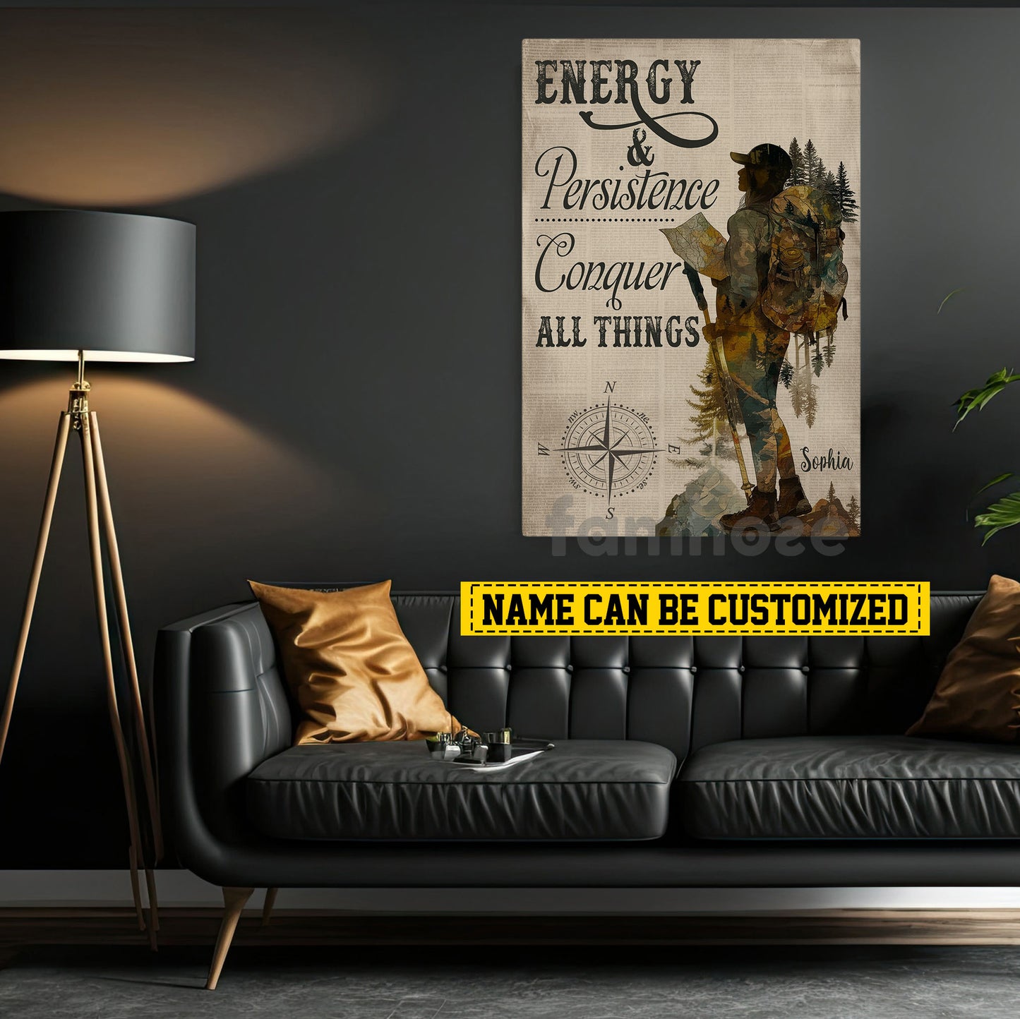 Motivational Personalized Hiking Woman Canvas Painting, Enery & Persistence Wall Art Decor, Poster Gift For Hiking Lovers