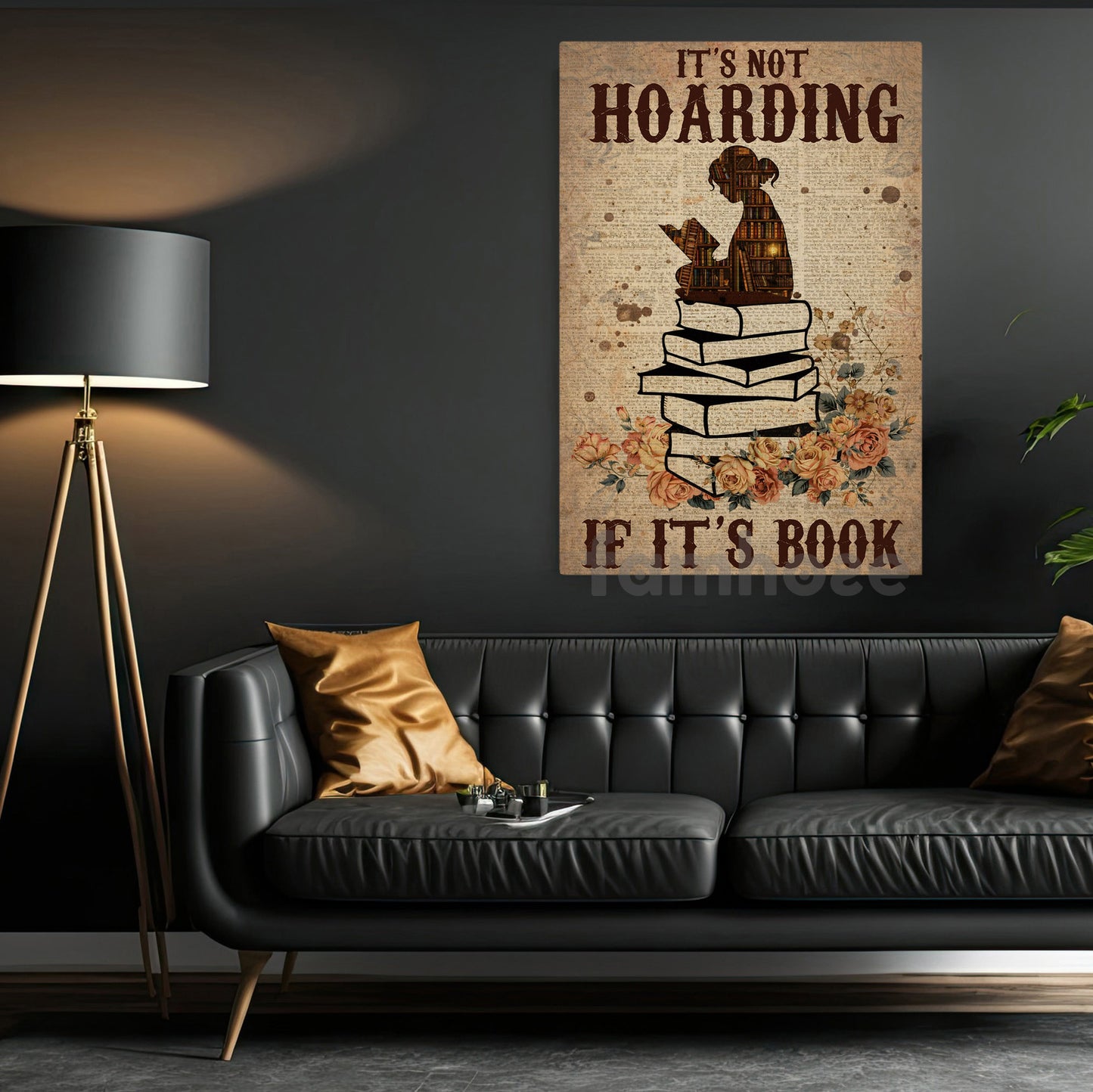 Funny Reading Girl Canvas Painting, It's Not Hoarding If It's Book Wall Art Decor, Poster Gift For Reading Lovers