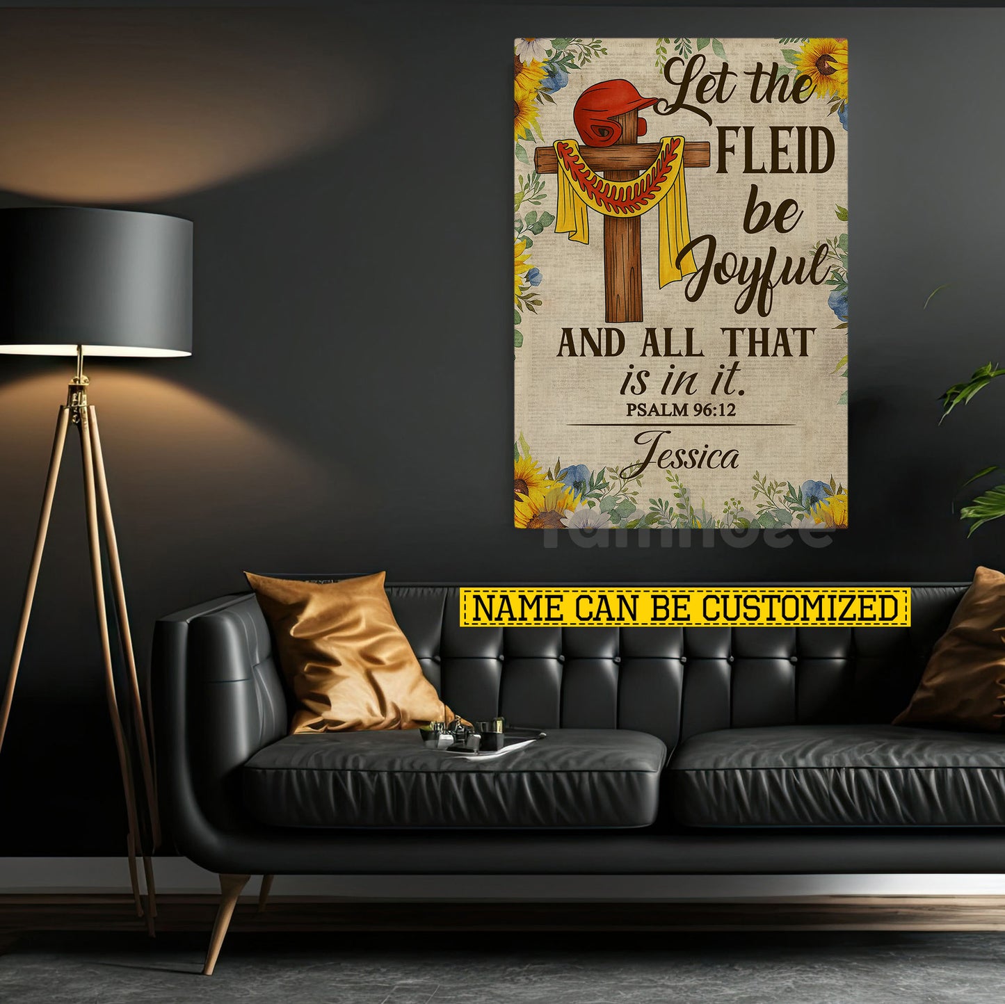 Personalized Softball Canvas Painting, Let The Fleid Be Joyful Sport Wall Art Decor, Poster Gift For Softball Lover