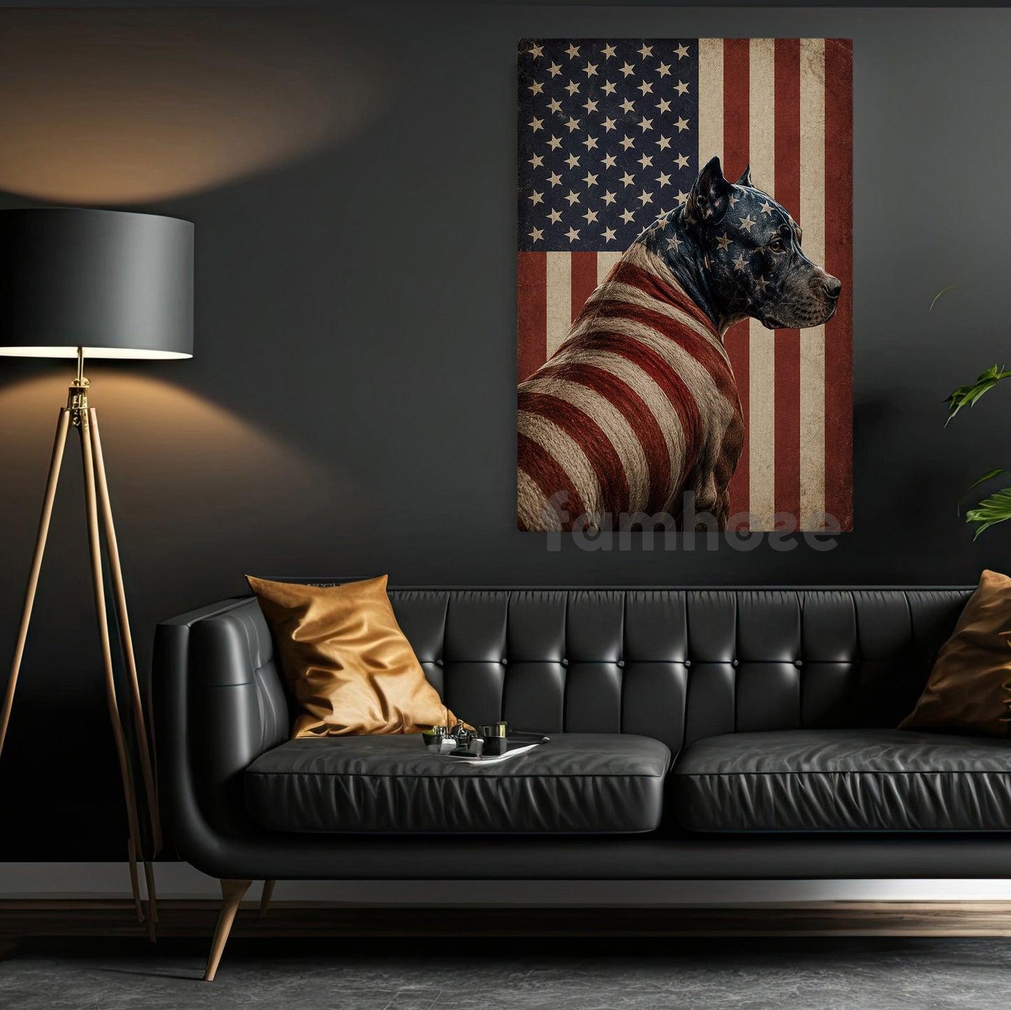 July 4th Pitbull Dog USA Flag Canvas Painting, Freedom Guardian Wall Art Decor, Independence Day Poster Gift For Pitbull Lover