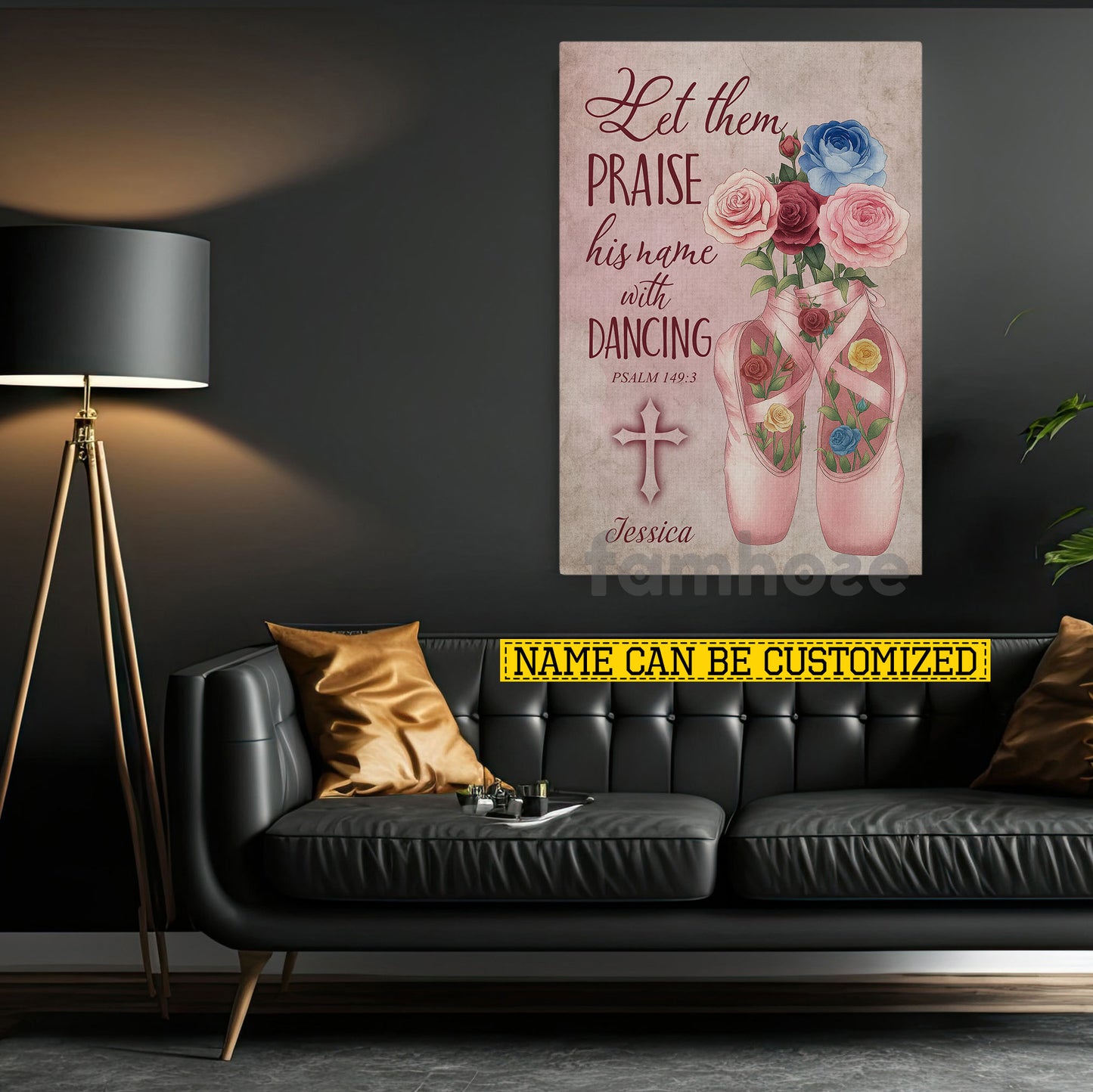 Personalized Ballet & God Canvas Painting, Let Them Praise His Name With Dancing Wall Art Decor, Christian Poster Gift For Ballet Lovers