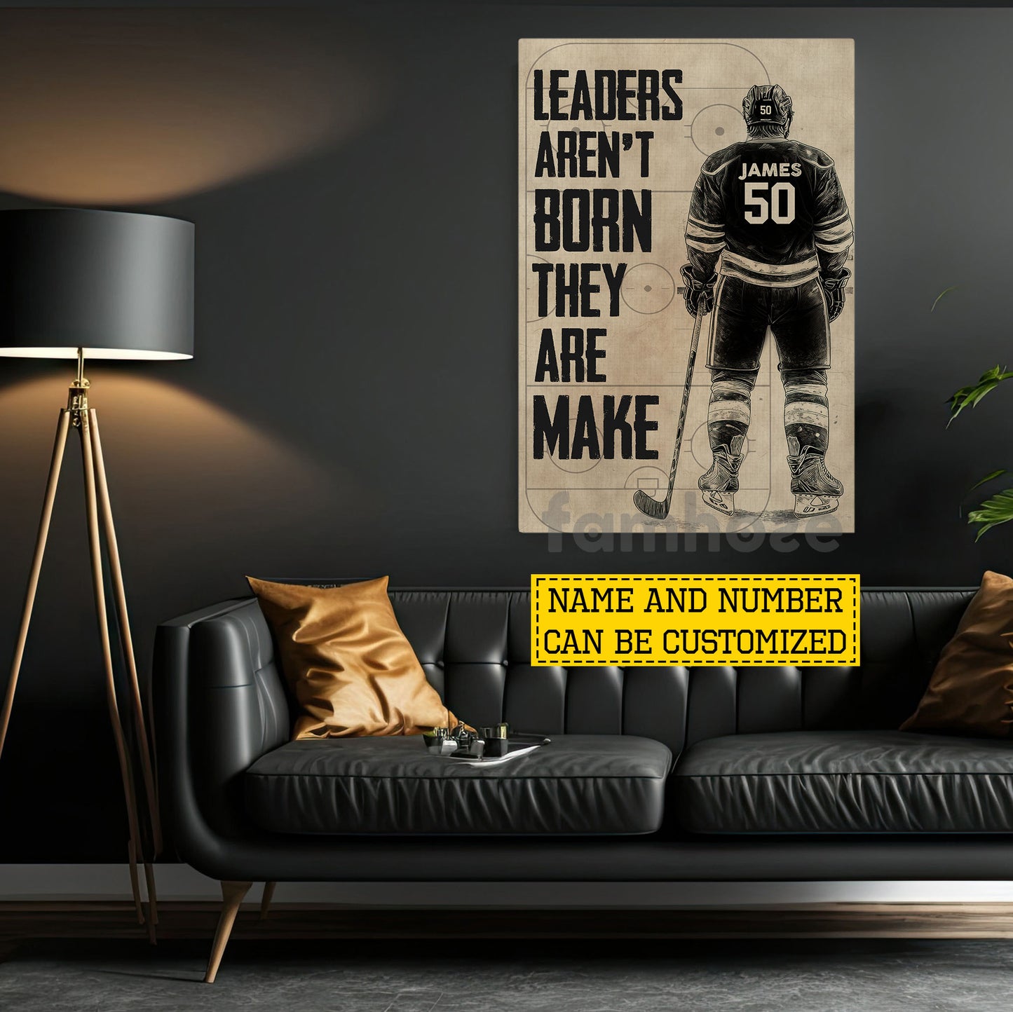 Personalized Hockey Man Canvas Painting, Leaders Aren't Born Sport Wall Art Decor, Poster Gift For Hockey Lover