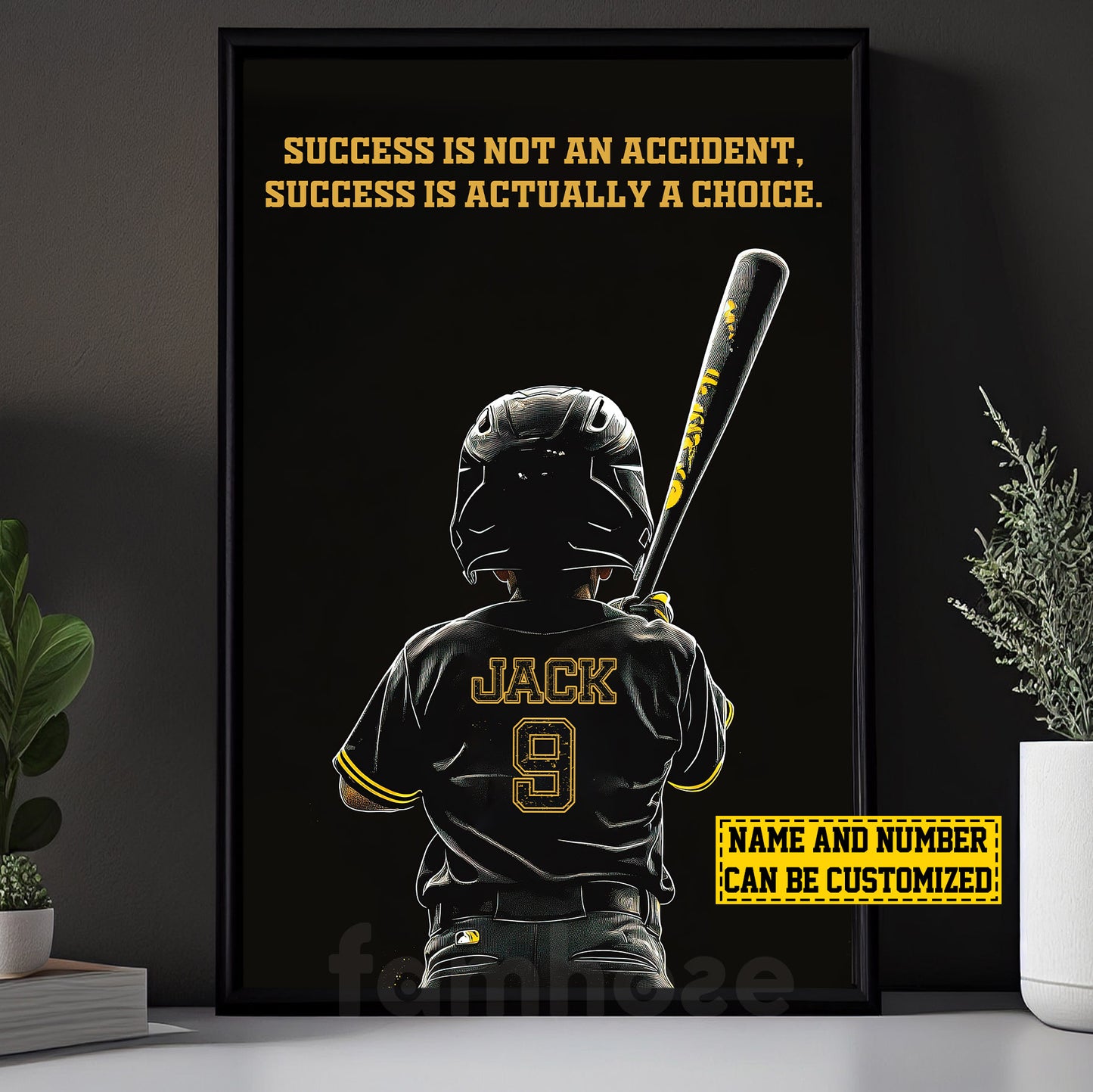 Personalized Baseball Boy Canvas Painting For Kids - Inspiring Quotes Success Is Actually A Choice Poster Gift For Young Baseball Fans