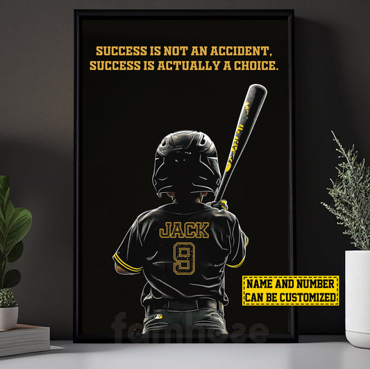 Personalized Baseball Boy Canvas Painting For Kids - Inspiring Quotes Success Is Actually A Choice Poster Gift For Young Baseball Fans