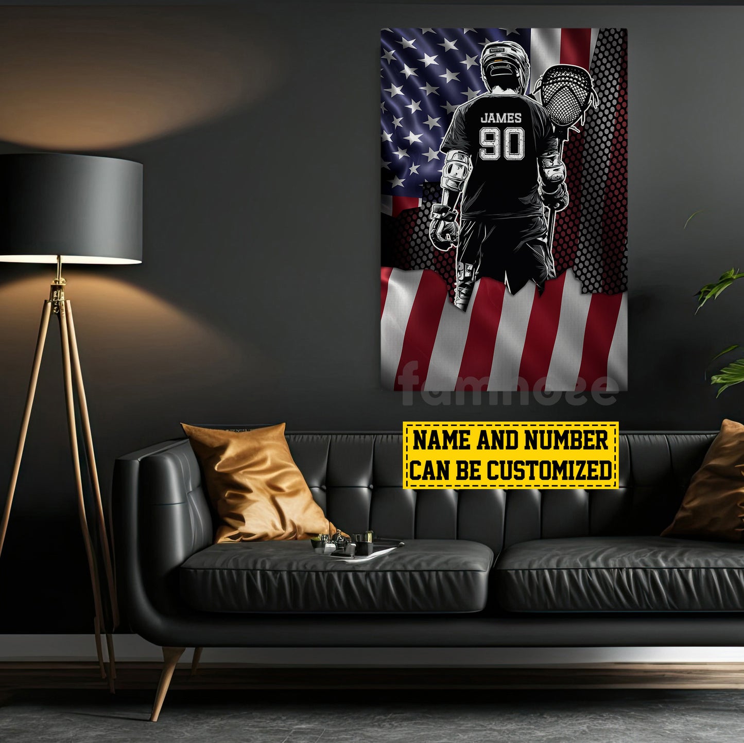 Personalized Lacrosse Goalie Boy Canvas Painting, Pose With USA Flag, Wall Art Decor, Poster Gift For Lacrosse Goalie Lovers