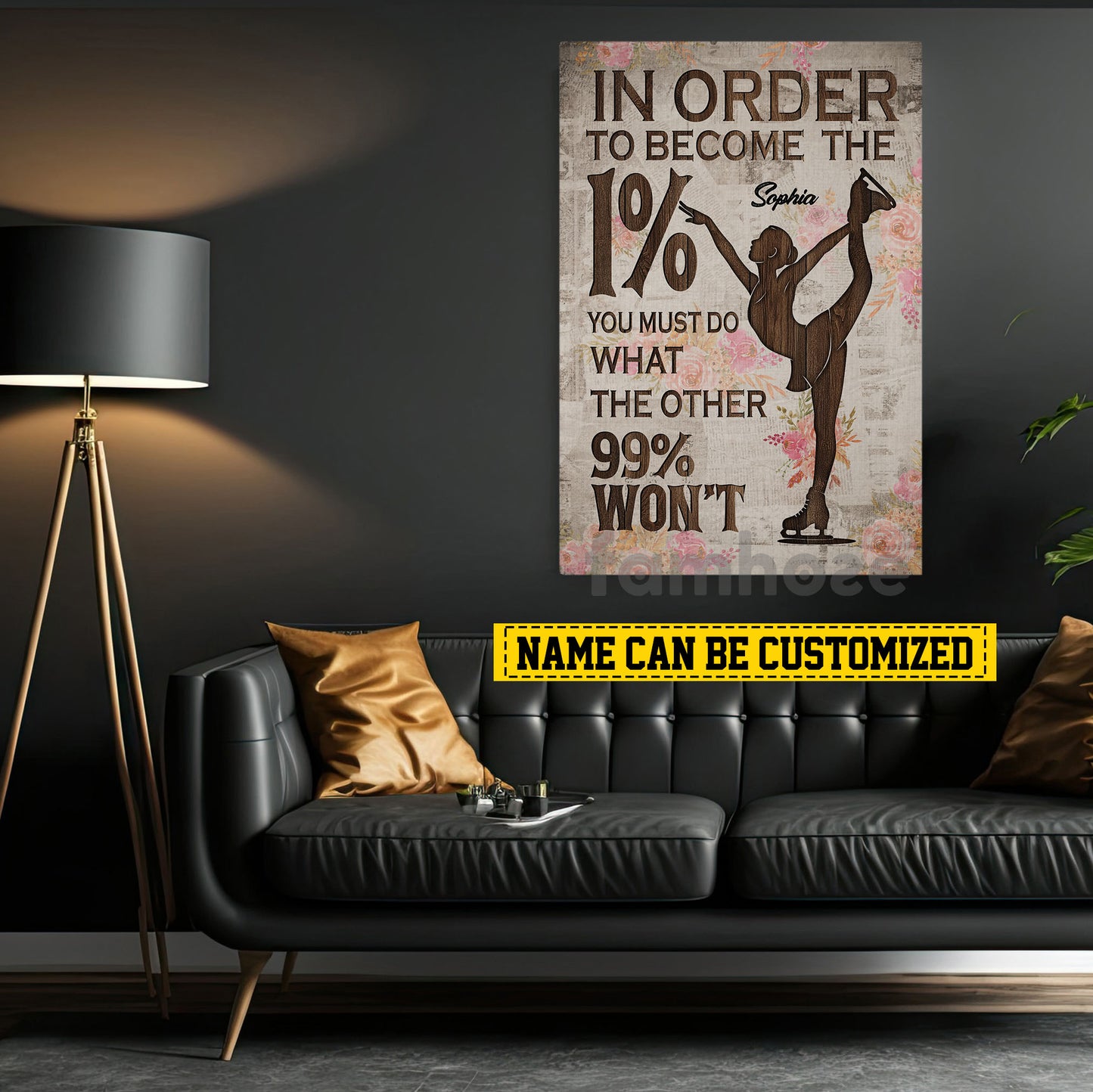 Personalized Motivational Ice Skating Girl Canvas Painting, In Order To Become The 1% You Must Do What The Other 99% Won't, Sports Wall Art Decor, Poster Gift For Ice Skating Lovers