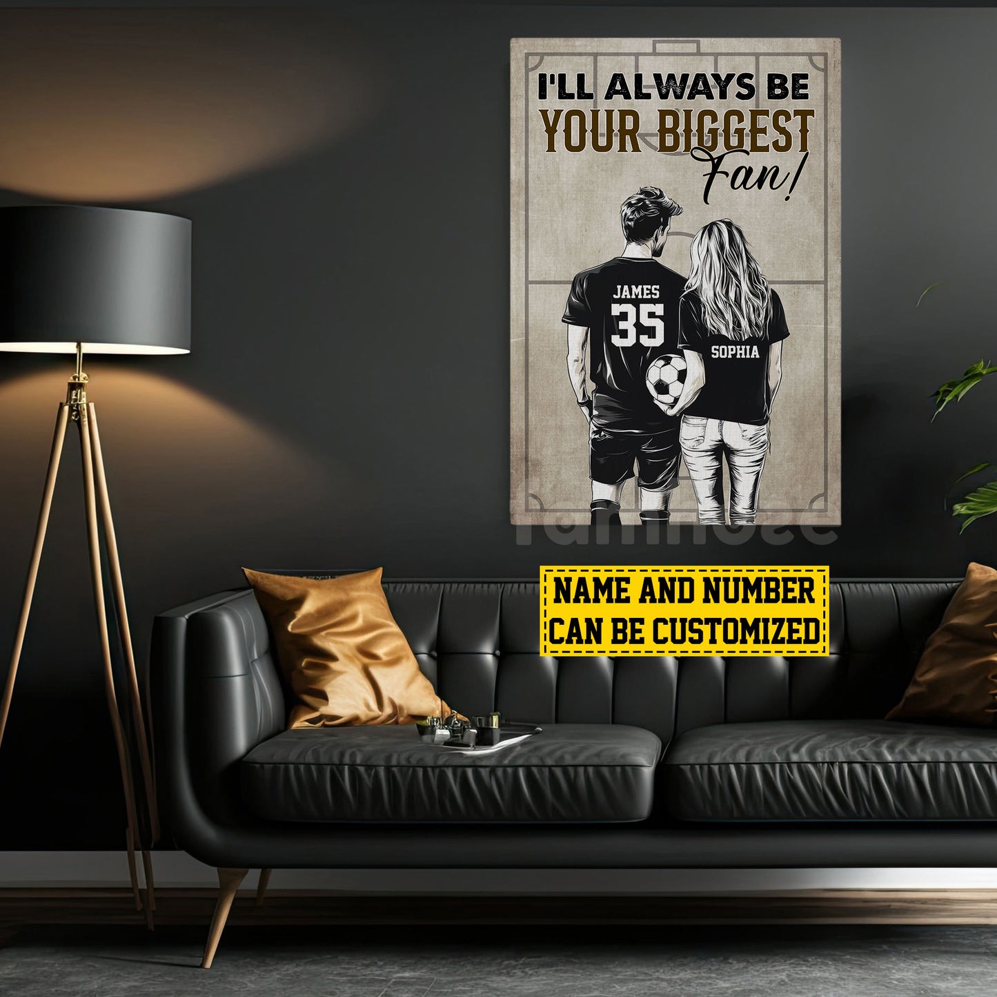 Romantic Personalized Soccer Couple Canvas Painting, I'll Always Be Your Biggest Fan Sports Wall Art Decor, Valentine's Day Poster Gift For Soccer-Loving Couple