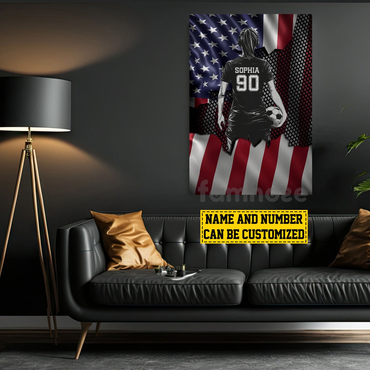 Personalized Soccer Girl Canvas Painting, Stars, Stripes & Soccer Dreams Sports Wall Art Decor, Poster July 4th Gift For Soccer Lovers